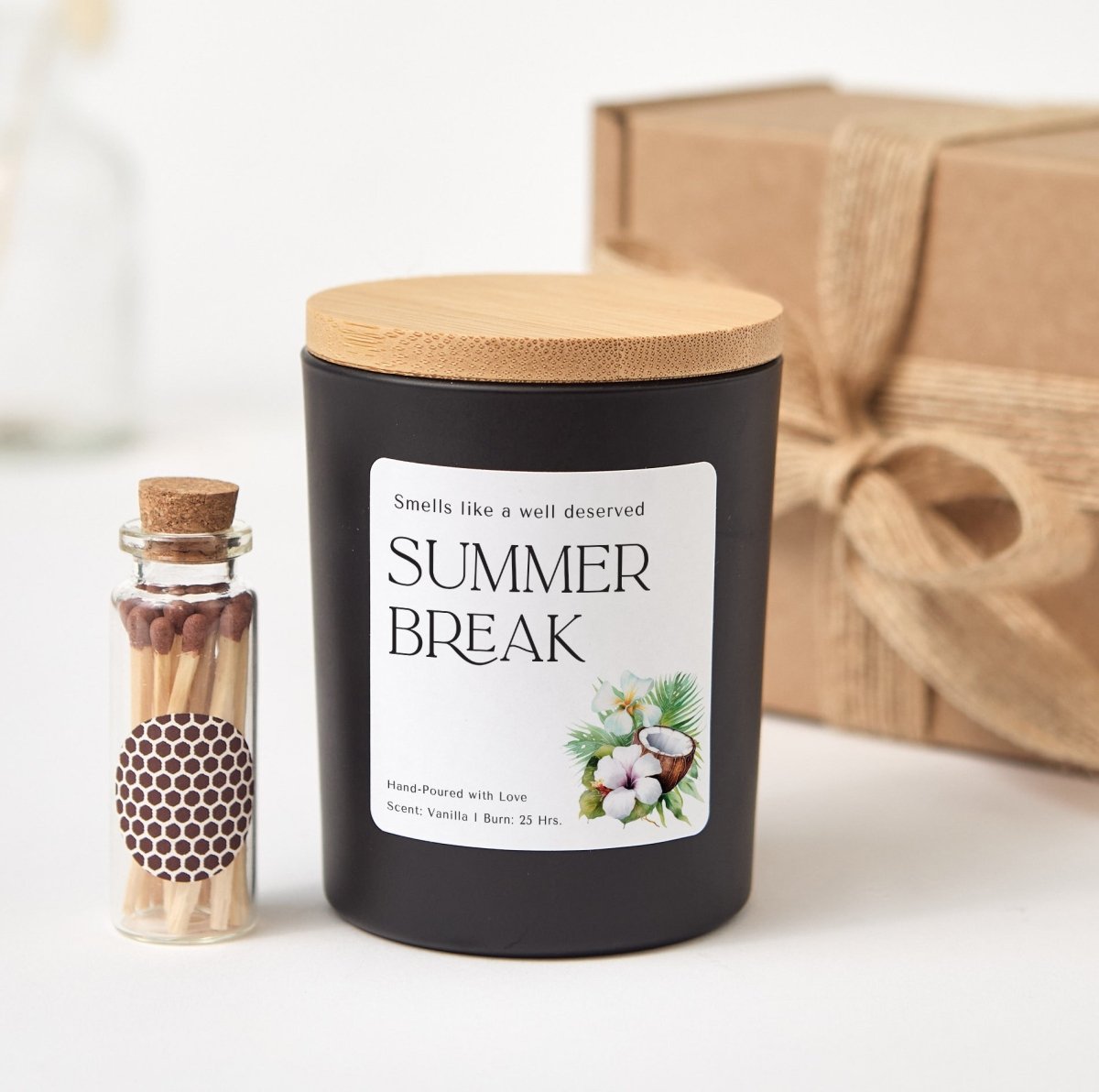 Summer Break Teacher Candle Gift, End of Year Appreciation Present for Educator, Funny Vacation Soy Candle with Matches