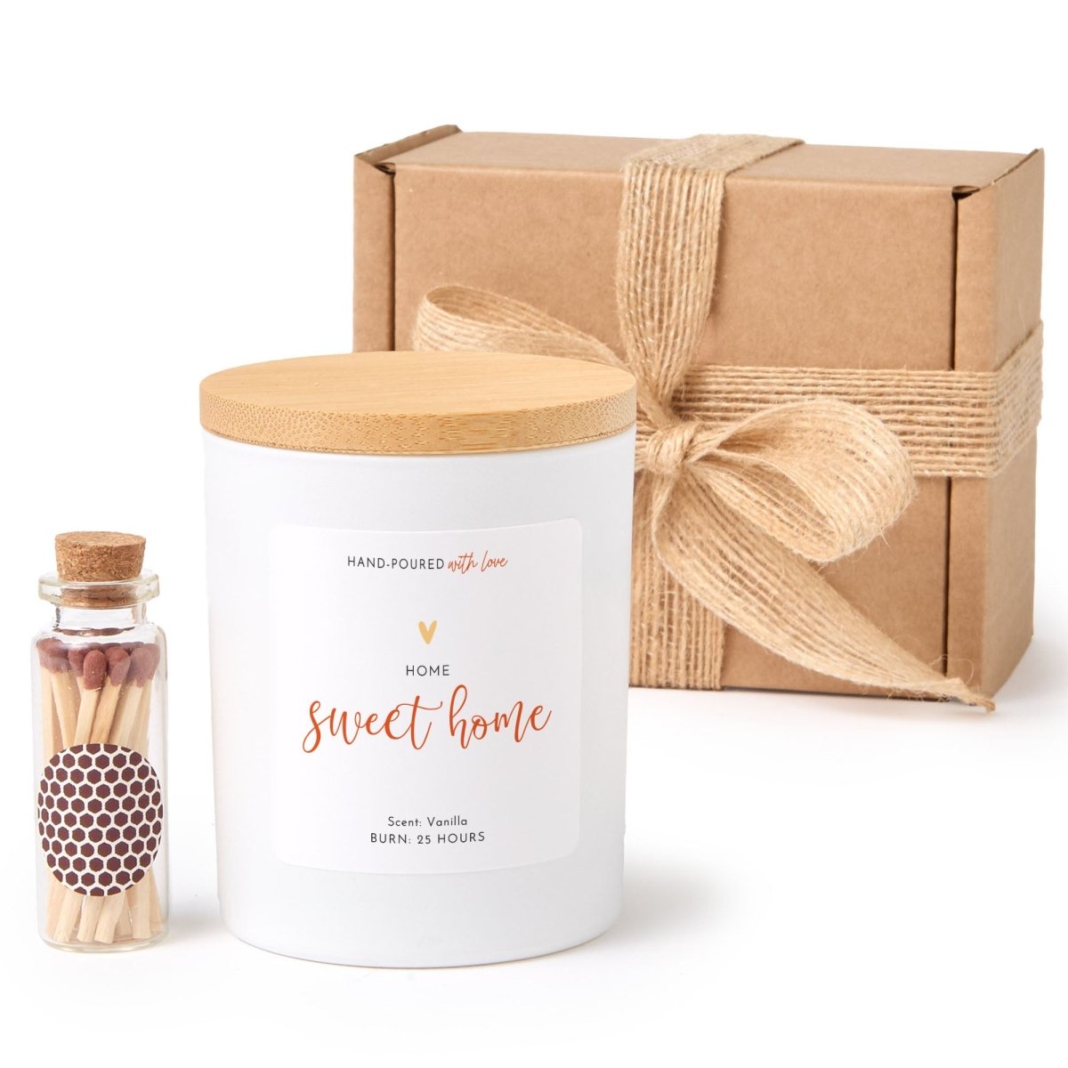 Sweet Home Candle; Housewarming Gift for New Homeowners; Matte Black Jar, Bamboo Lid, Matches and Gift Box