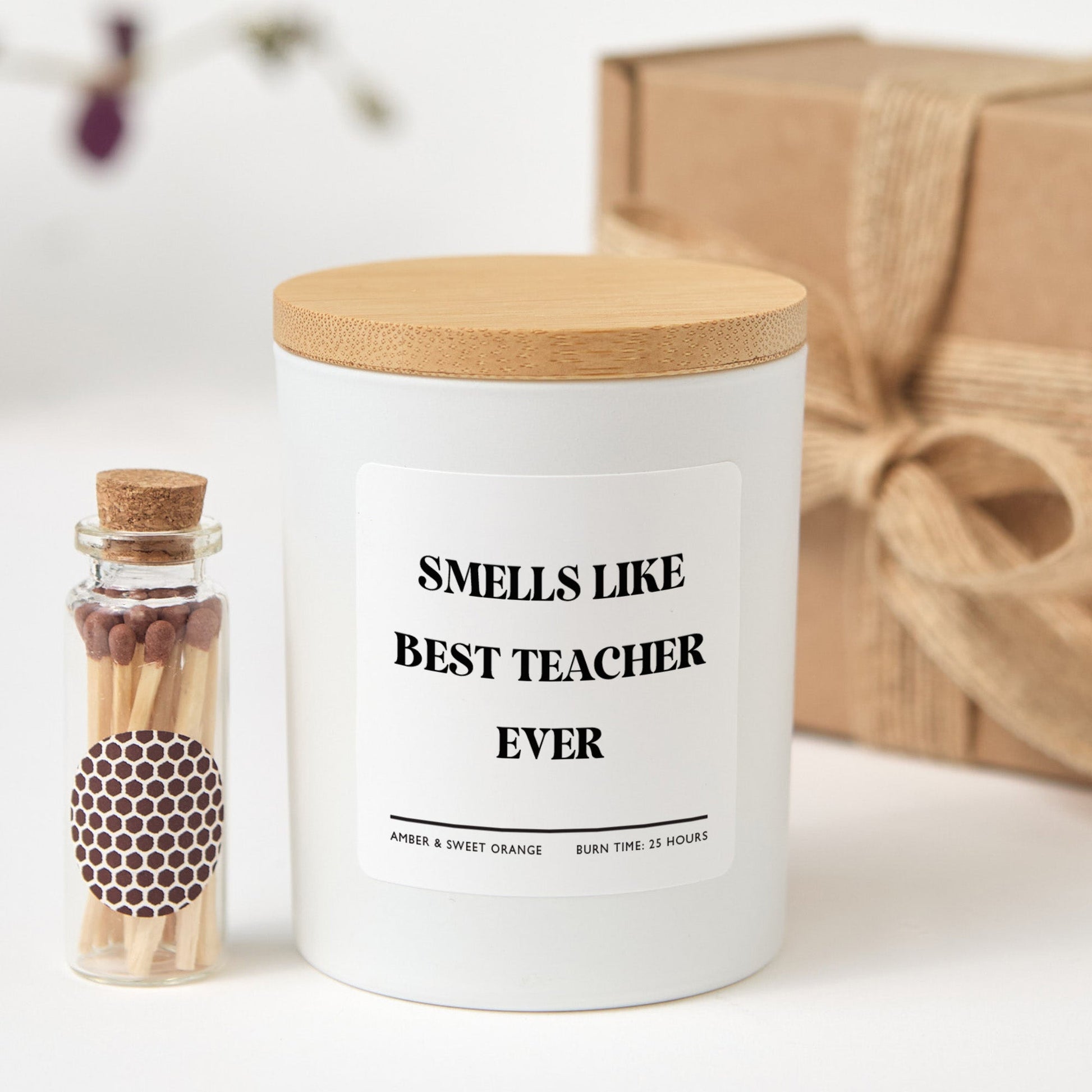 Teacher Candle | Smells Like Best Teacher Ever | Funny Thank You Teacher Gift Box and Mini Matches