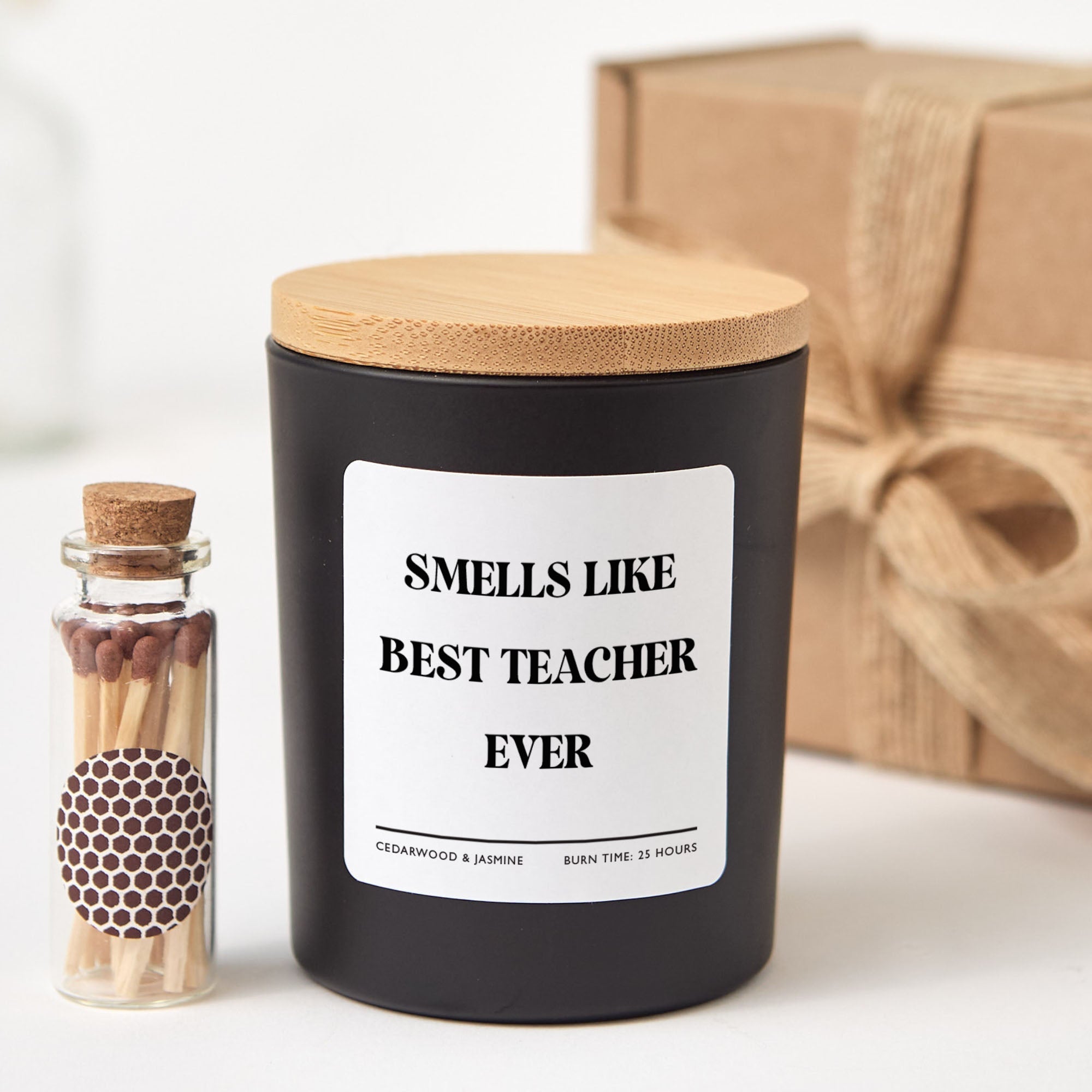 Teacher Candle | Smells Like Best Teacher Ever | Funny Thank You Teacher Gift Box and Mini Matches