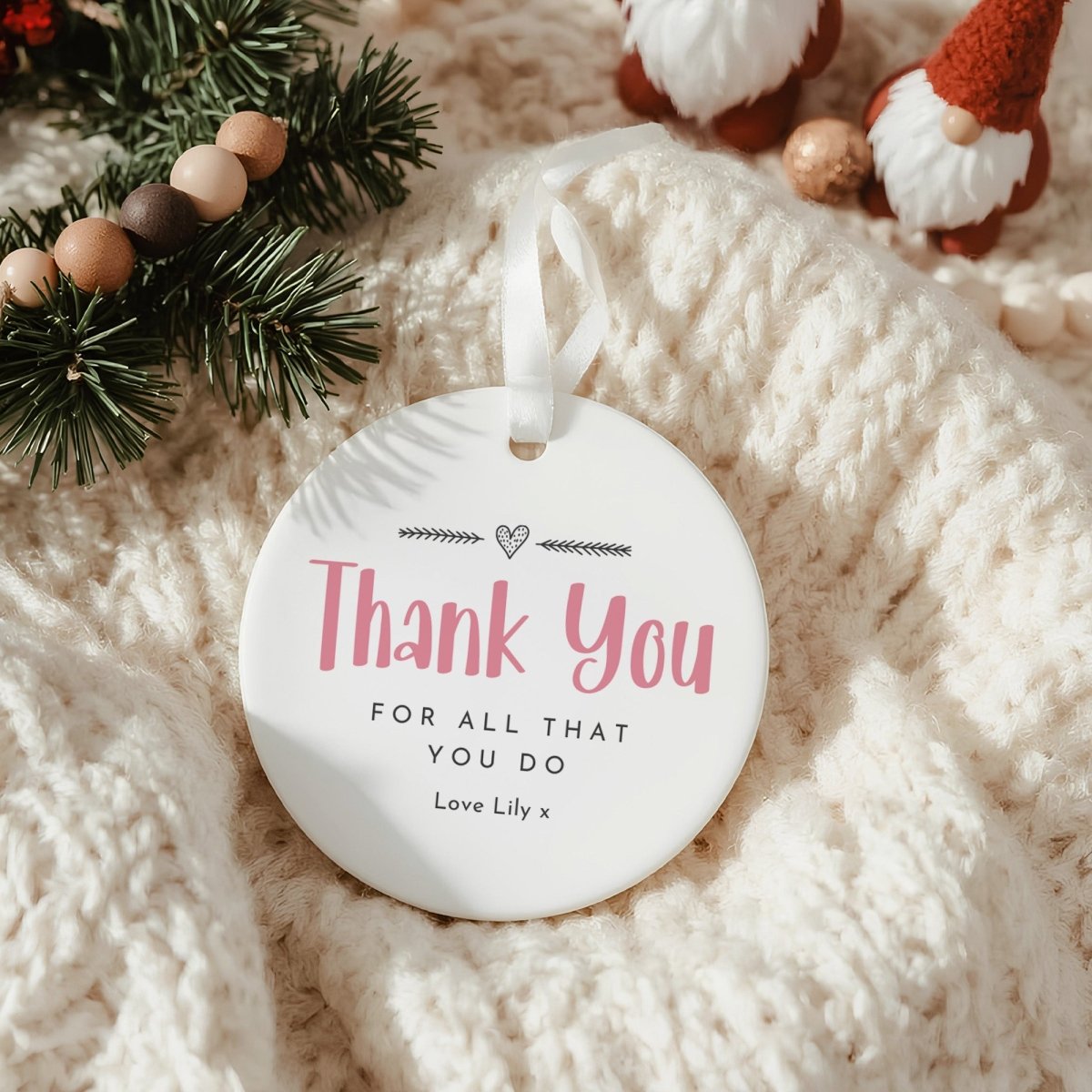 Thank You Candle and Hanging Ceramic Ornament; Appreciation Gift for Her, Ribboned Keepsake Box Set Present
