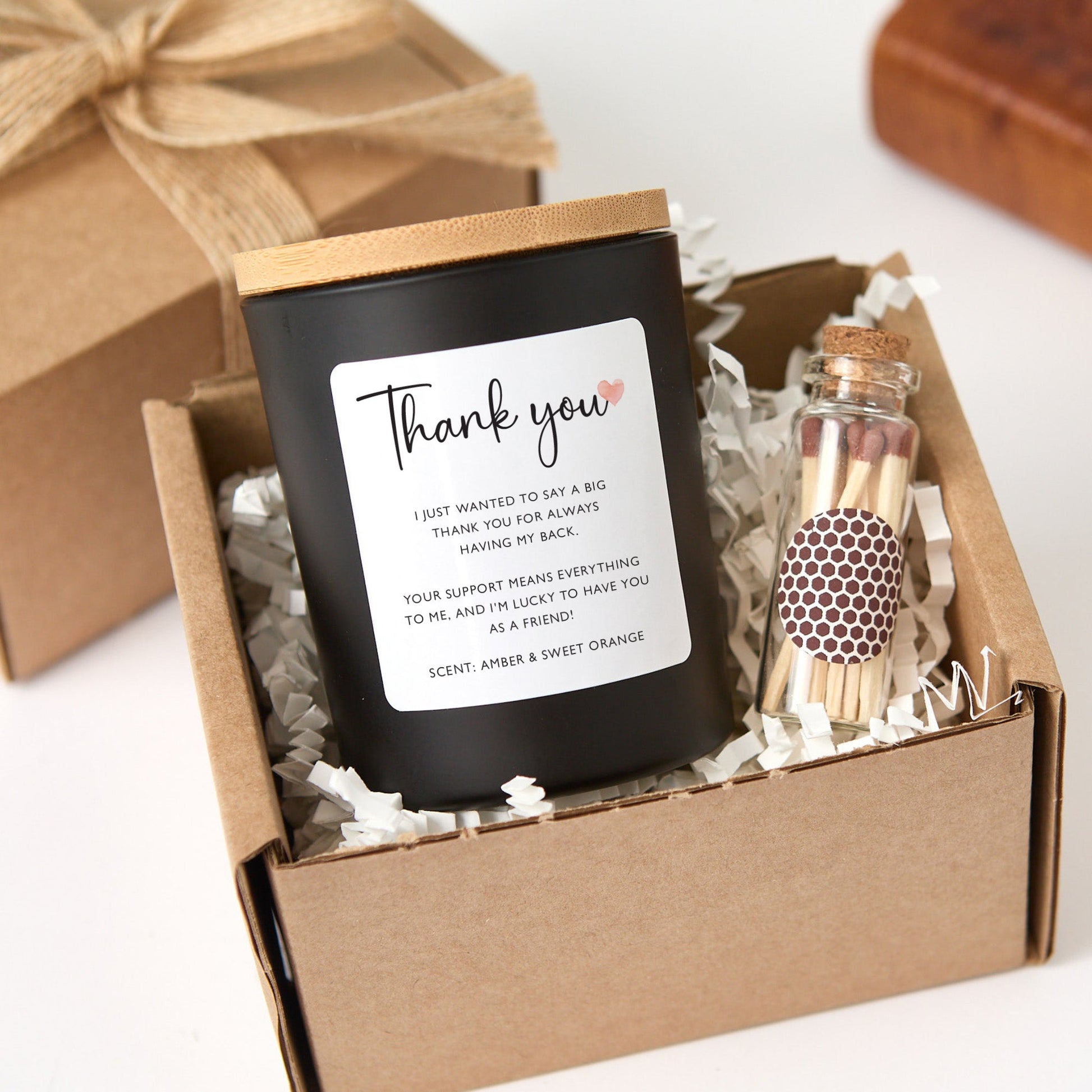 Thank You Candle Gift Box for Friend or Teacher | Appreciation Scented Candle with Ribbon Matches | Gratitude Gift for Her Him