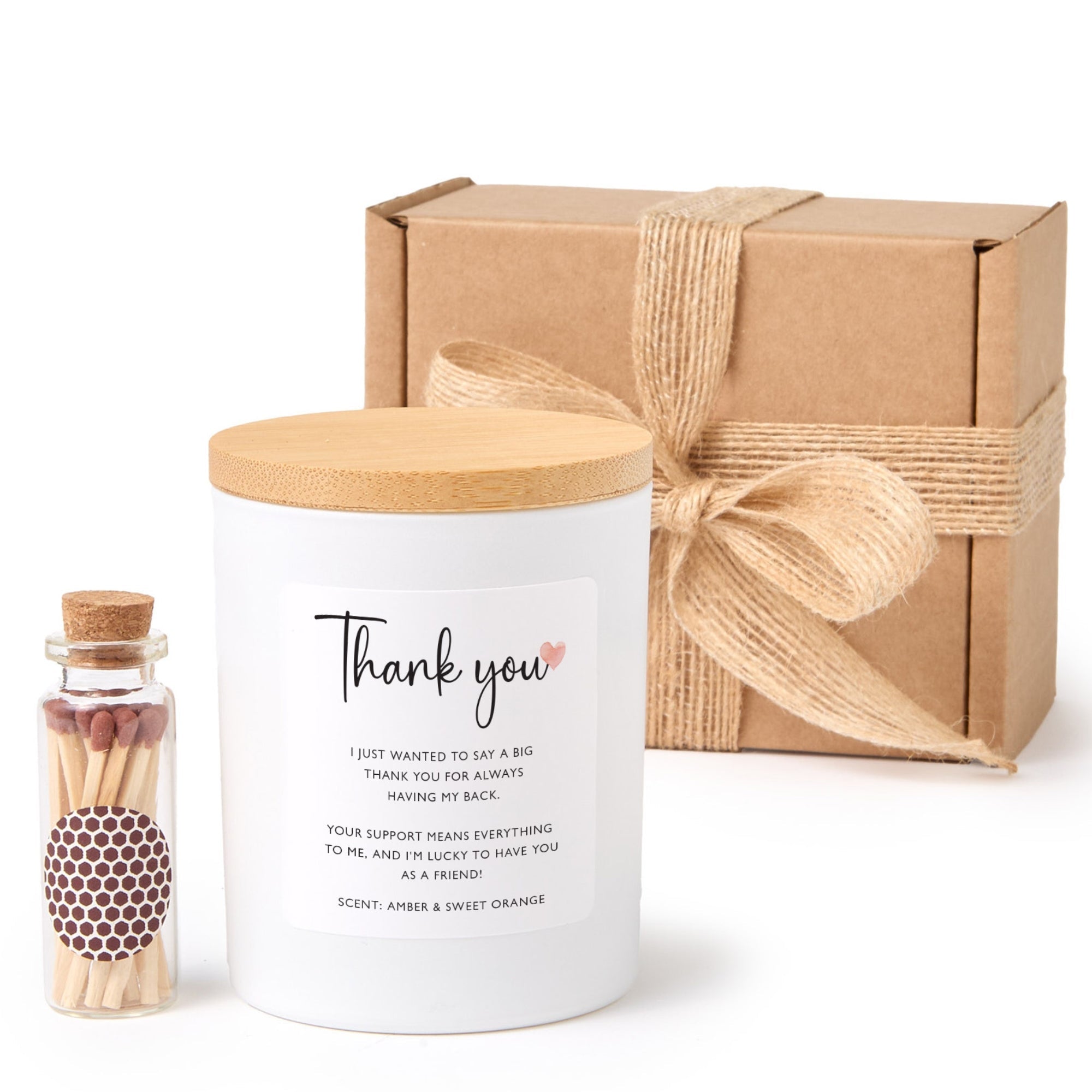Thank You Candle Gift Box for Friend or Teacher | Appreciation Scented Candle with Ribbon Matches | Gratitude Gift for Her Him