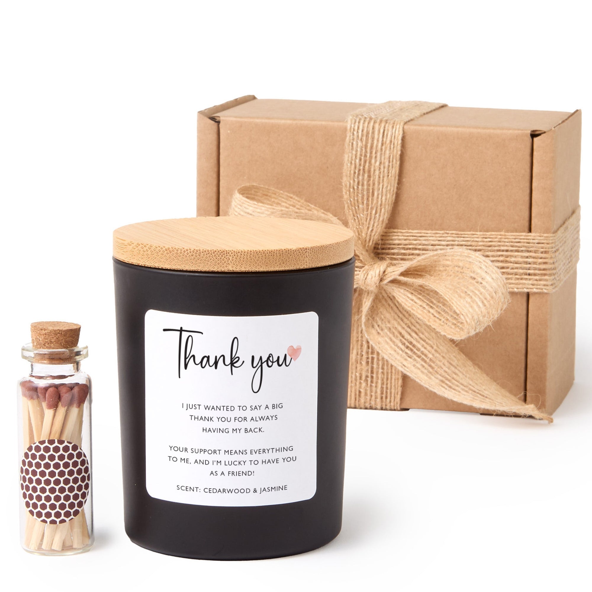 Thank You Candle Gift Box for Friend or Teacher | Appreciation Scented Candle with Ribbon Matches | Gratitude Gift for Her Him