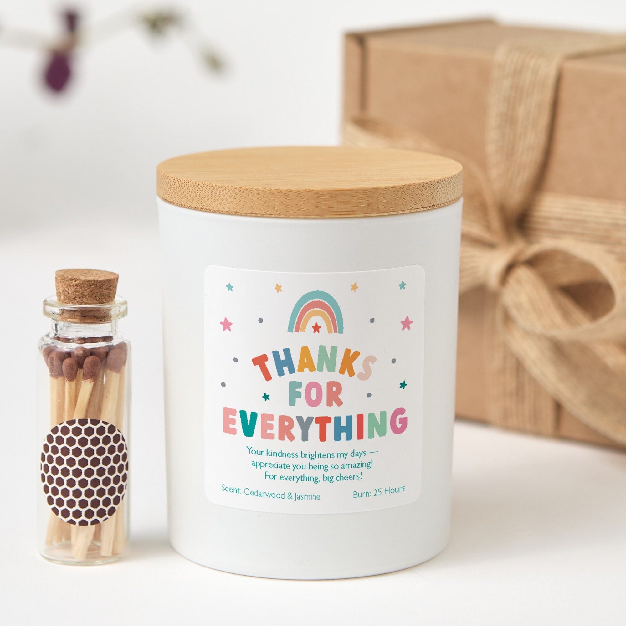 Thank You Candle Gift Set with Matches and Box, Appreciation Message Candle