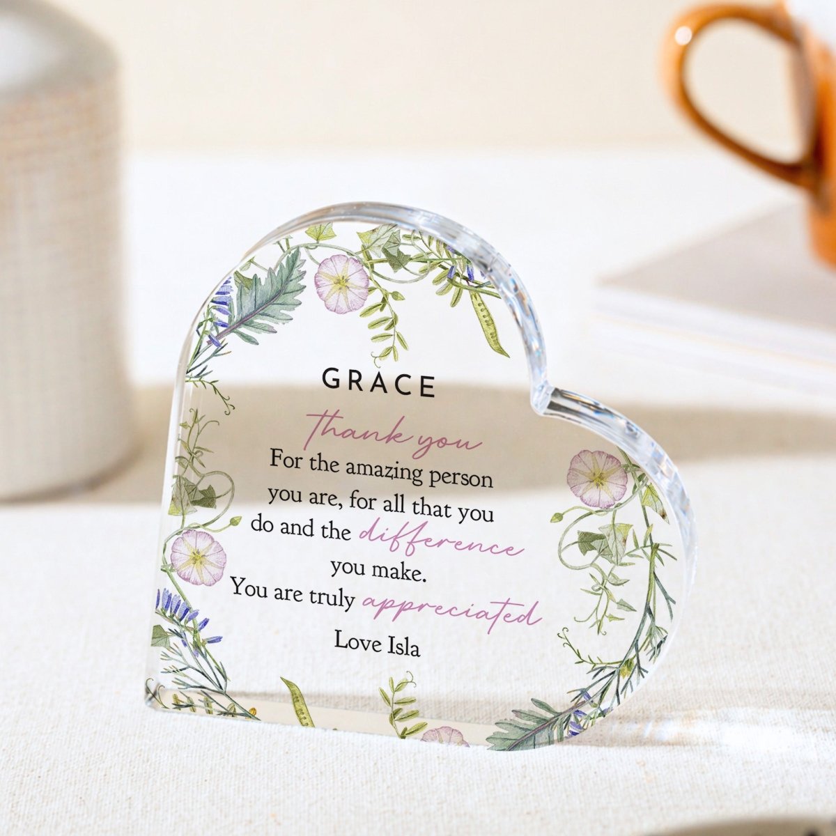 Thank You Plaque Gift for Her, Personalized Acrylic Keepsake, Appreciation Present for Coworker Friend