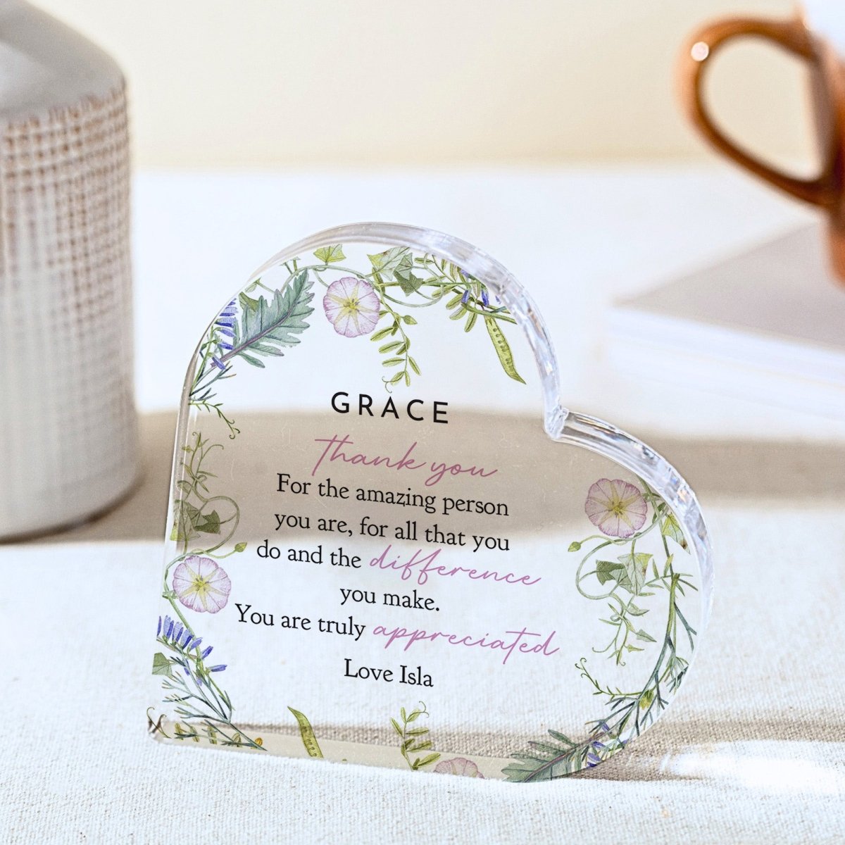 Thank You Plaque Gift for Her, Personalized Acrylic Keepsake, Appreciation Present for Coworker Friend
