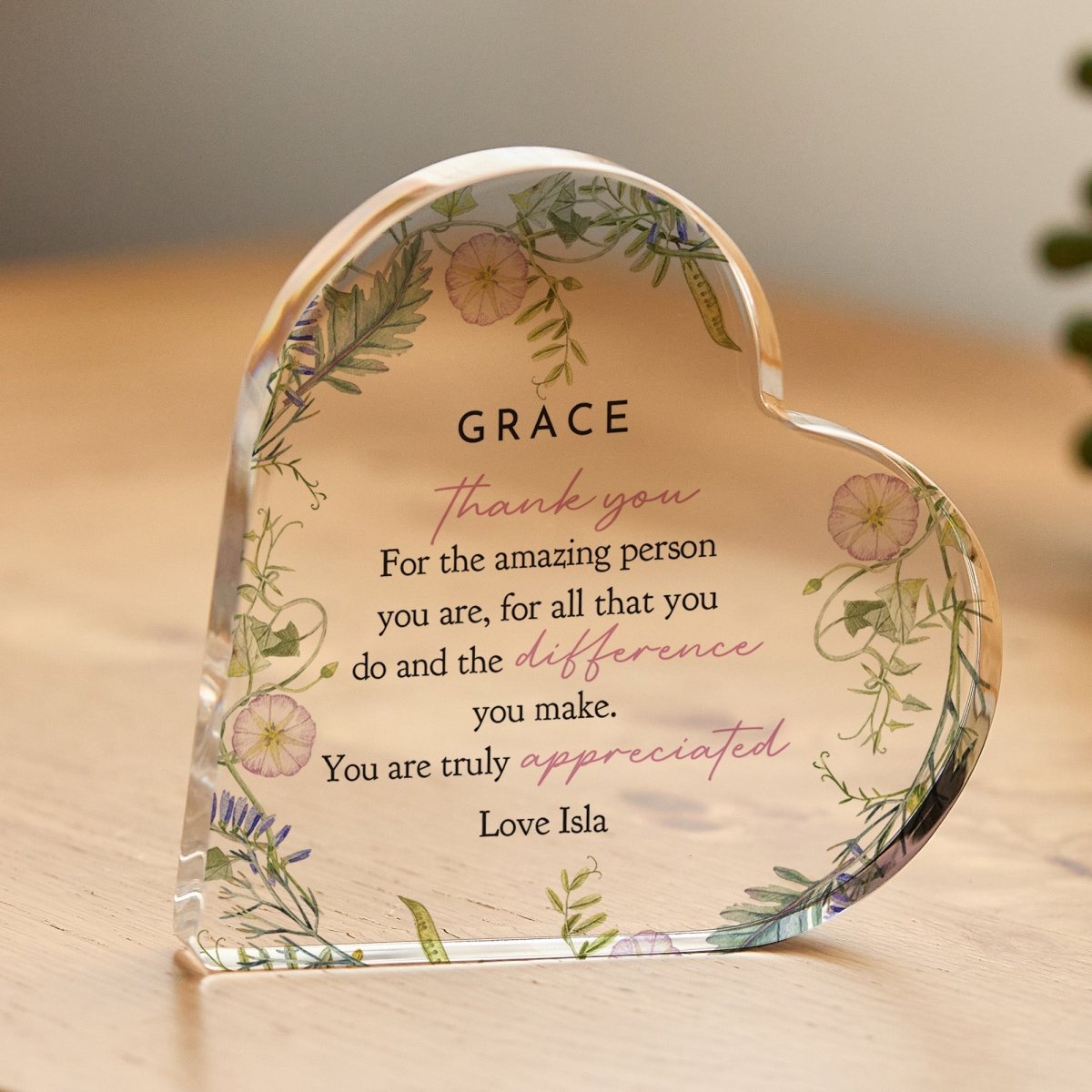 Thank You Plaque Gift for Her, Personalized Acrylic Keepsake, Appreciation Present for Coworker Friend