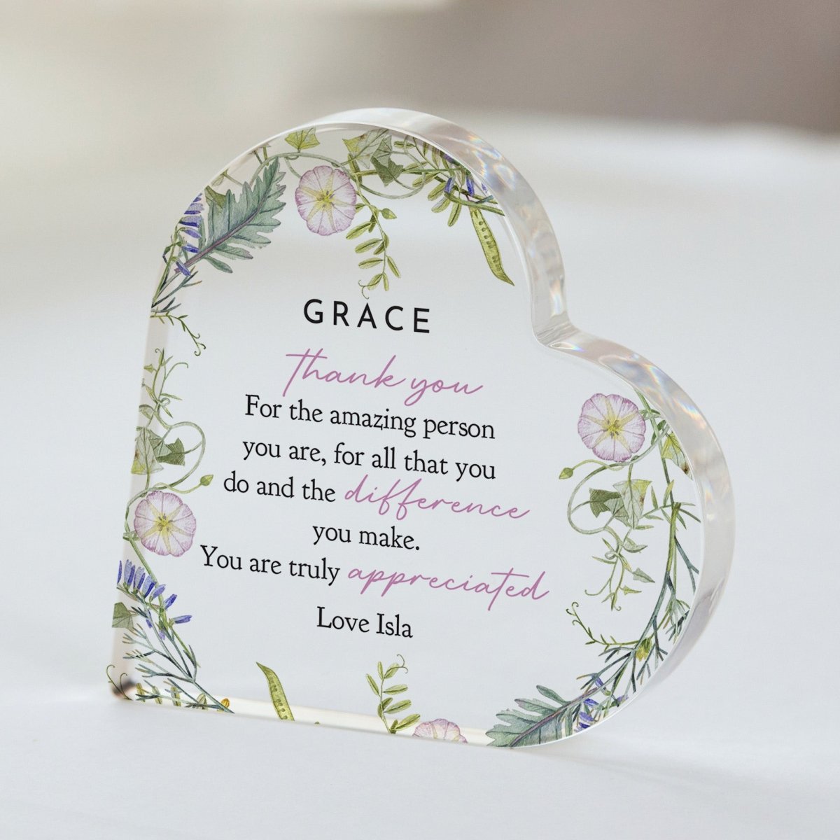Thank You Plaque Gift for Her, Personalized Acrylic Keepsake, Appreciation Present for Coworker Friend