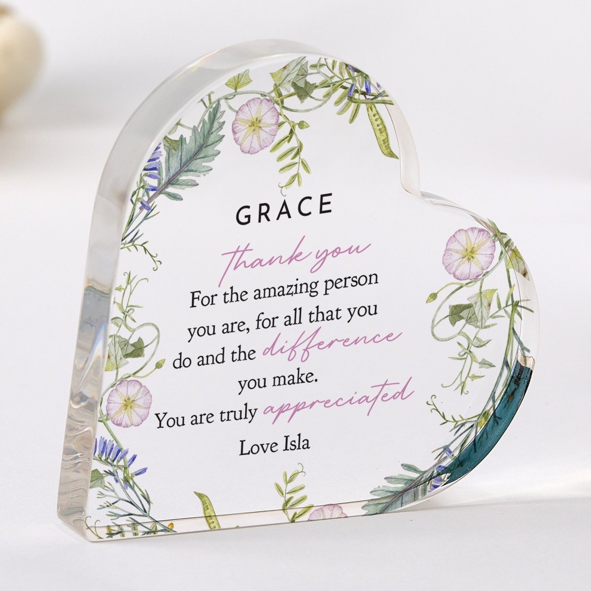 Thank You Plaque Gift for Her, Personalized Acrylic Keepsake, Appreciation Present for Coworker Friend