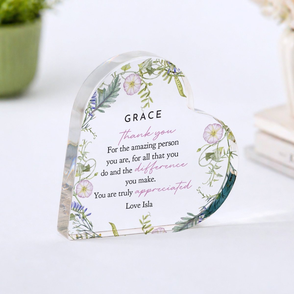 Thank You Plaque Gift for Her, Personalized Acrylic Keepsake, Appreciation Present for Coworker Friend