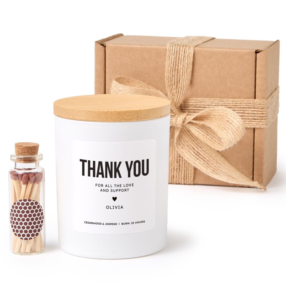Thank You Scented Candle, Appreciation Gift for Friend Teacher Coworker, Gratitude Present Idea, Keepsake with Matches