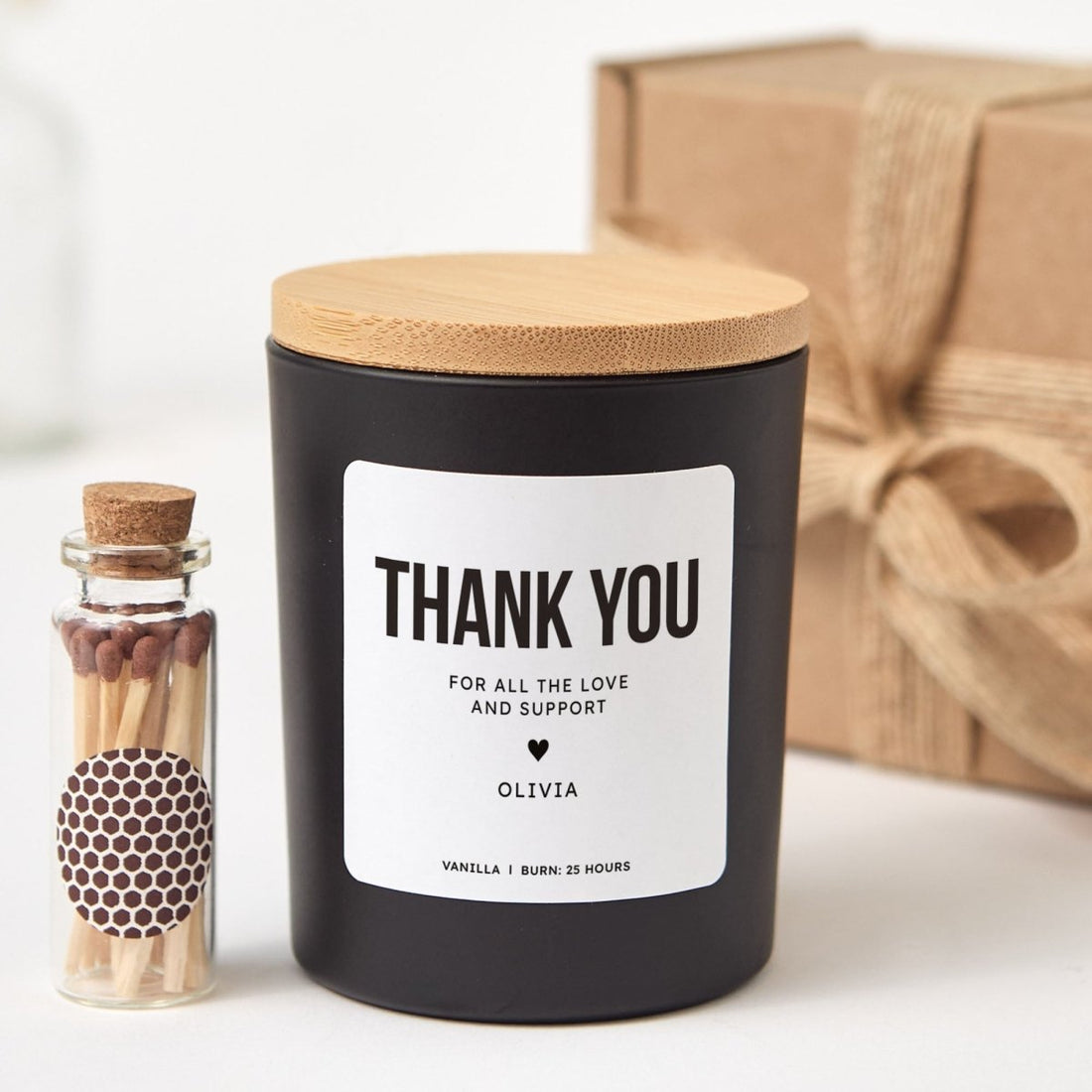 Thank You Scented Candle, Appreciation Gift for Friend Teacher Coworker, Gratitude Present Idea, Keepsake with Matches