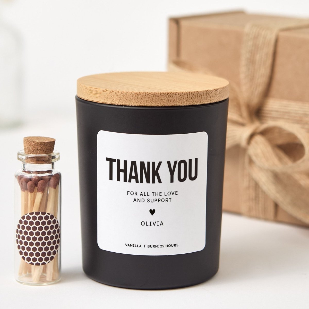 Thank You Scented Candle, Appreciation Gift for Friend Teacher Coworker, Gratitude Present Idea, Keepsake with Matches