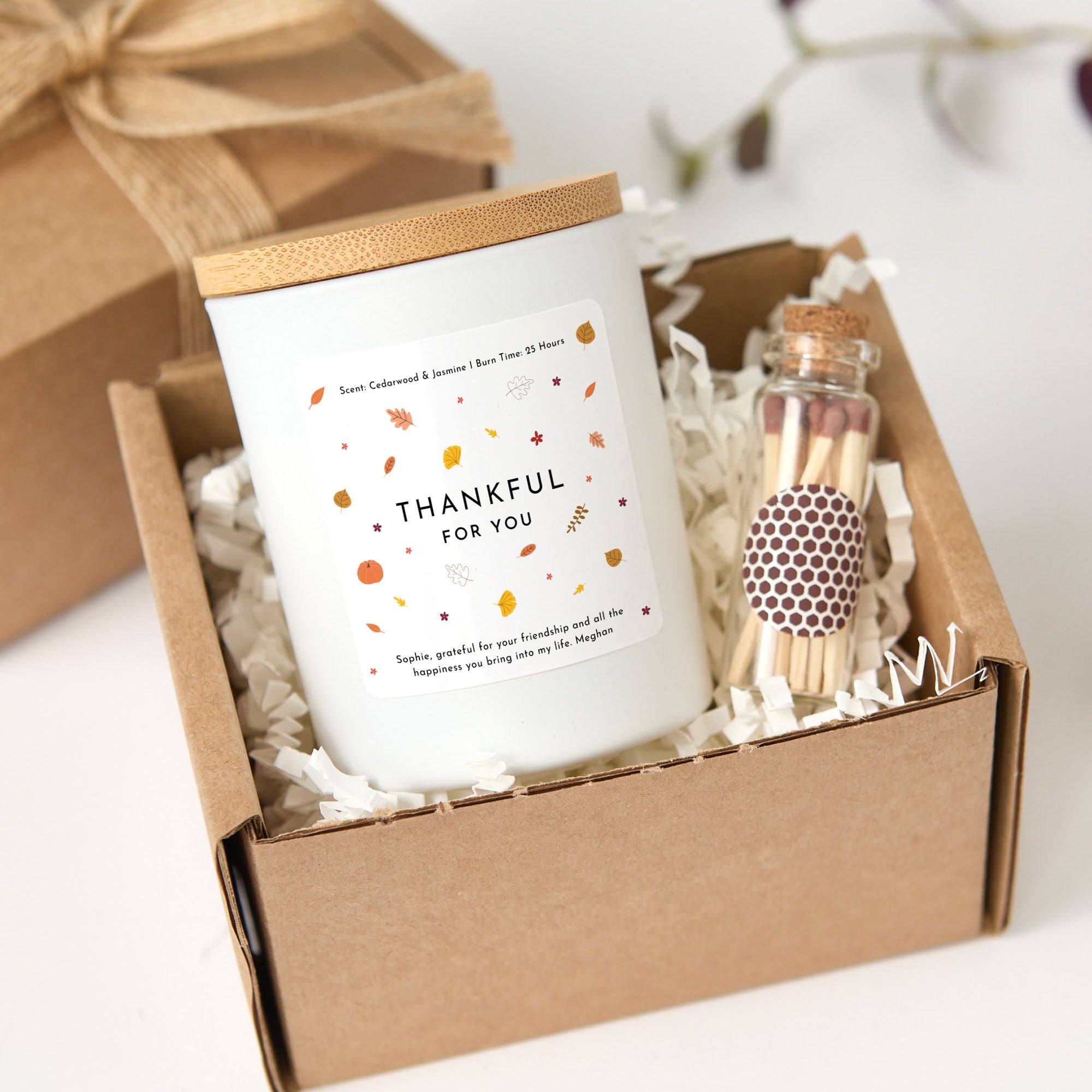 Thankful For You Personalized Candle | Gratitude Candle Gift Set with Matches | Appreciation Gift for Friends Teachers