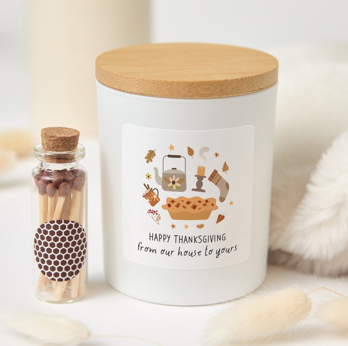 Thanksgiving Candle, Happy Thanksgiving From Our House to Yours, Hostess Gift with Gift Box and Matches