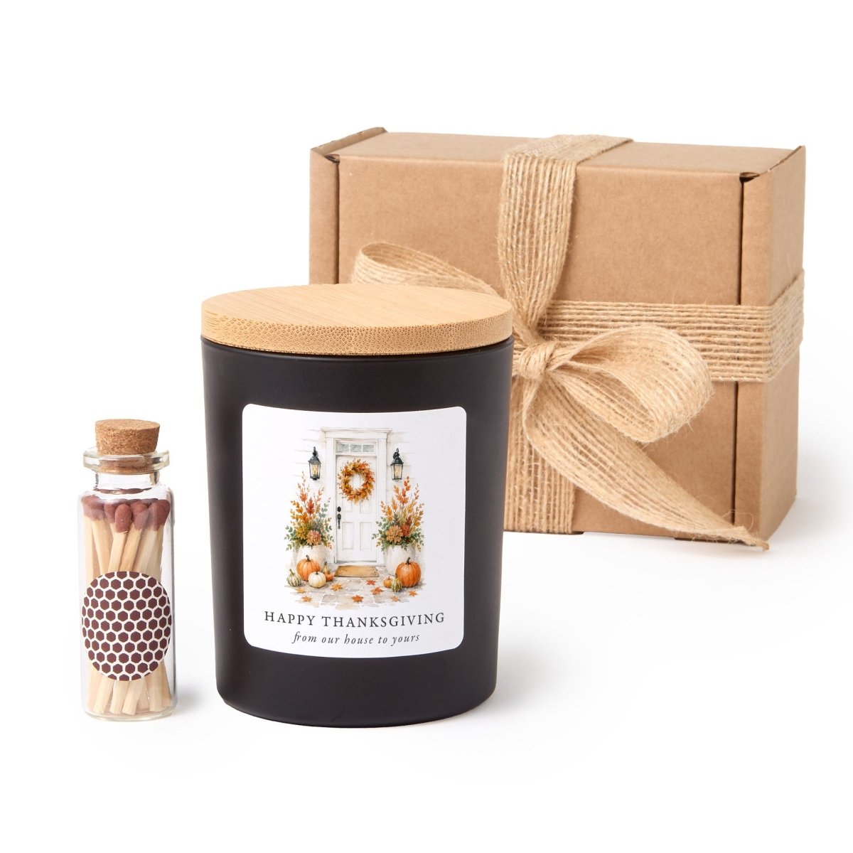 Thanksgiving Candle, Happy Thanksgiving From Our House to Yours Hostess Gift with Rustic Gift Box and Matches