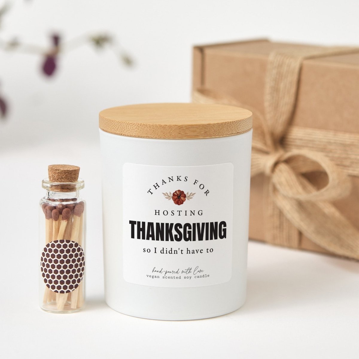 Thanksgiving Host Thank You Candle, Thanks for Hosting Thanksgiving So I Didn't Have To, Gift Box and Matches