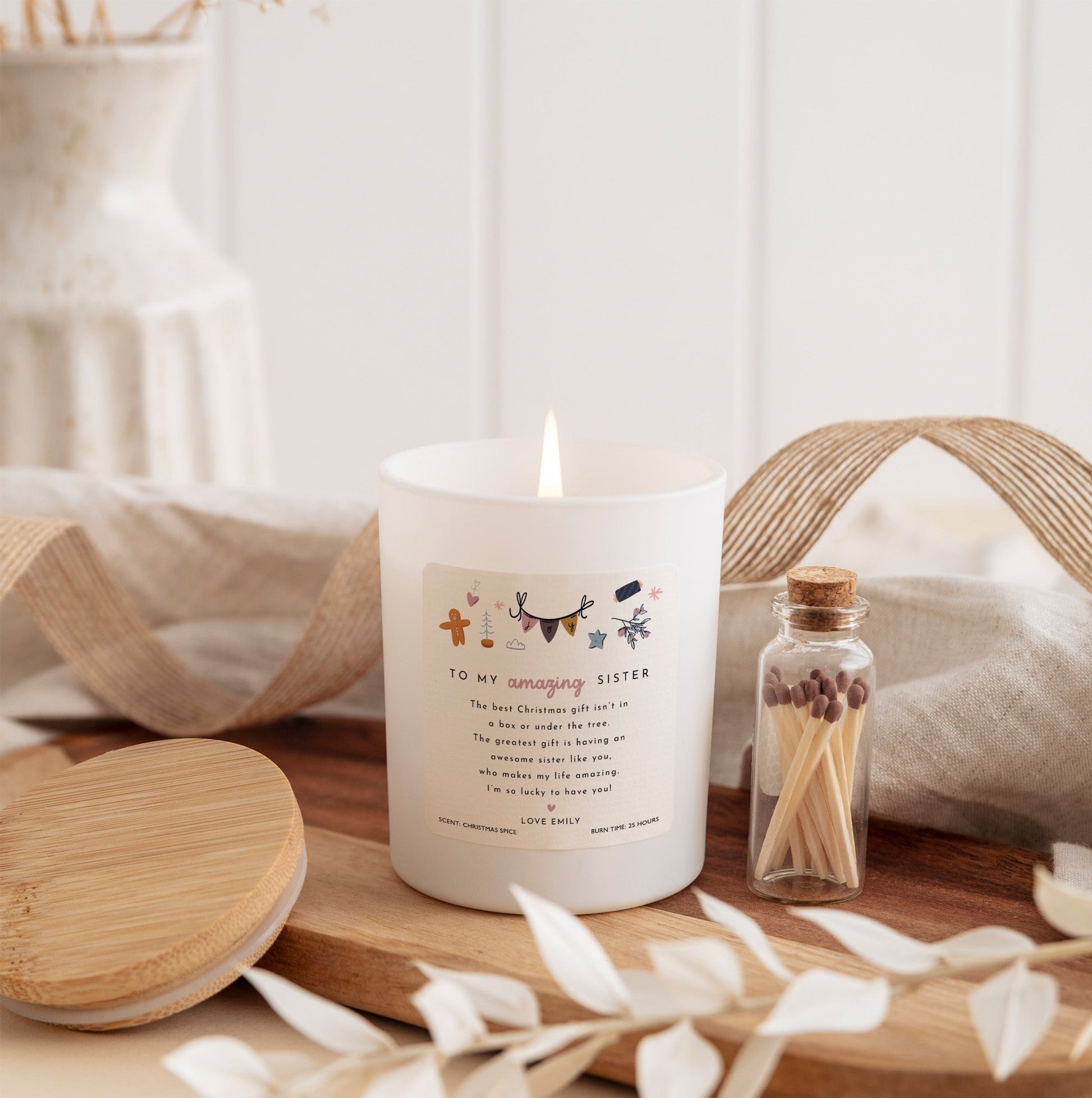 To My Amazing Sister Christmas Candle | Personalized Candle Gift for Sister with Gift Box and Mini Matches
