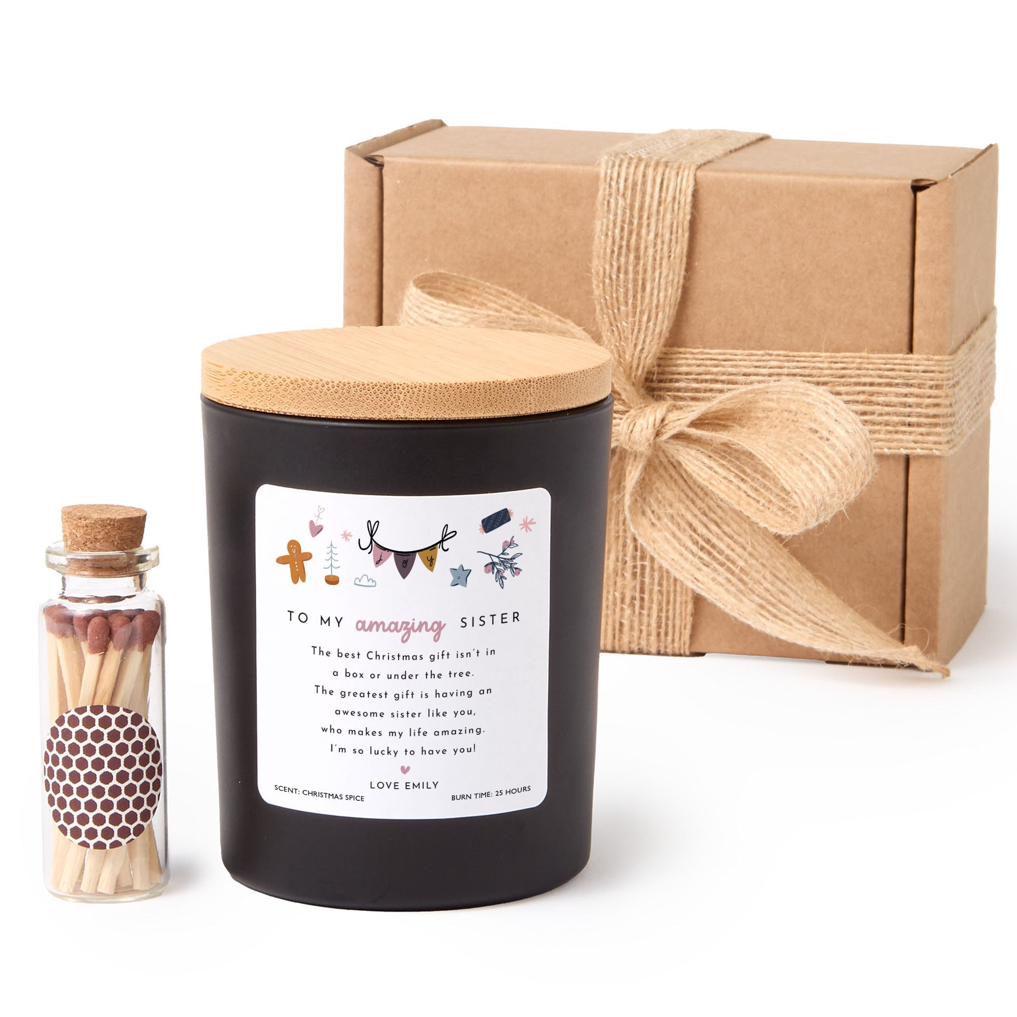 To My Amazing Sister Christmas Candle | Personalized Candle Gift for Sister with Gift Box and Mini Matches