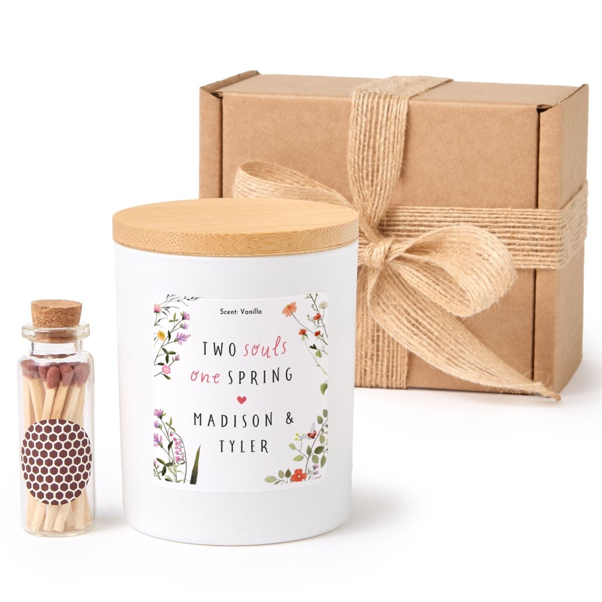 Two Souls One Spring Candle Gift, Personalized Couple Soy Candle for Wedding or Anniversary, Comes with Matches