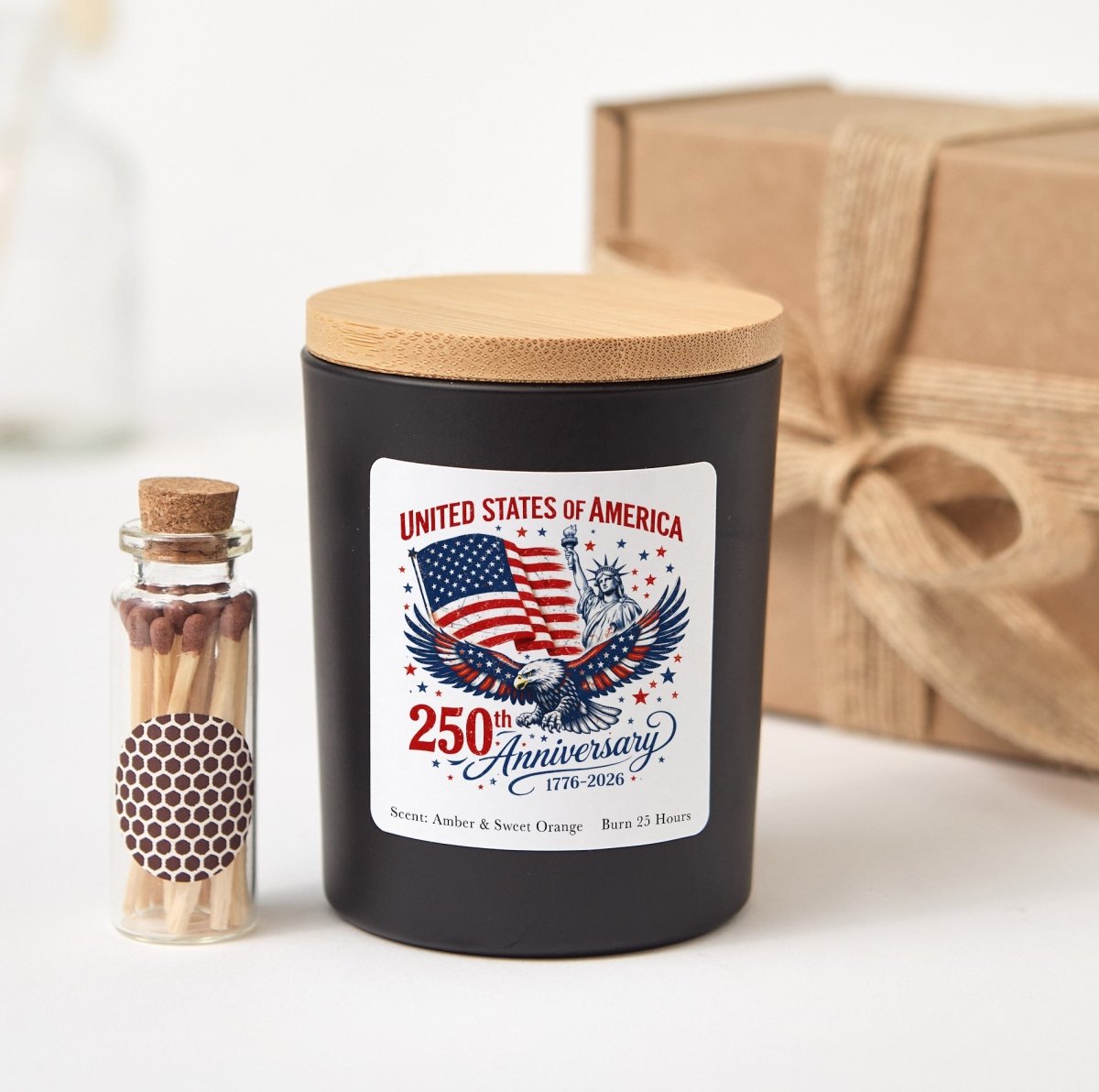 United States 250th Anniversary Candle, America 1776 - 2026 Patriotic Gift With Box And Mini Matches