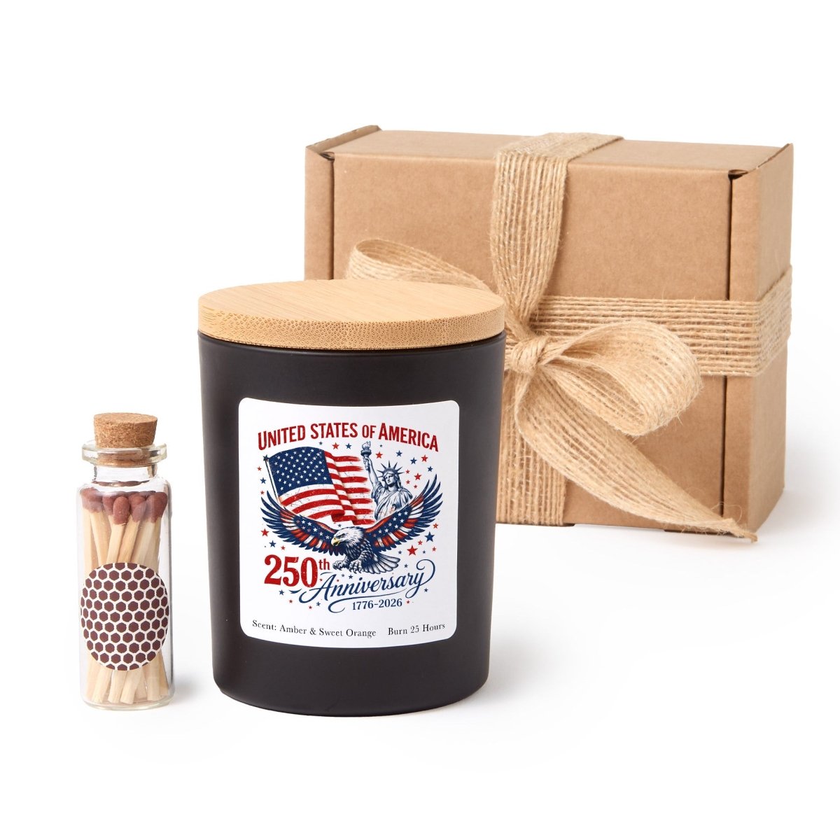 United States 250th Anniversary Candle, America 1776 - 2026 Patriotic Gift With Box And Mini Matches