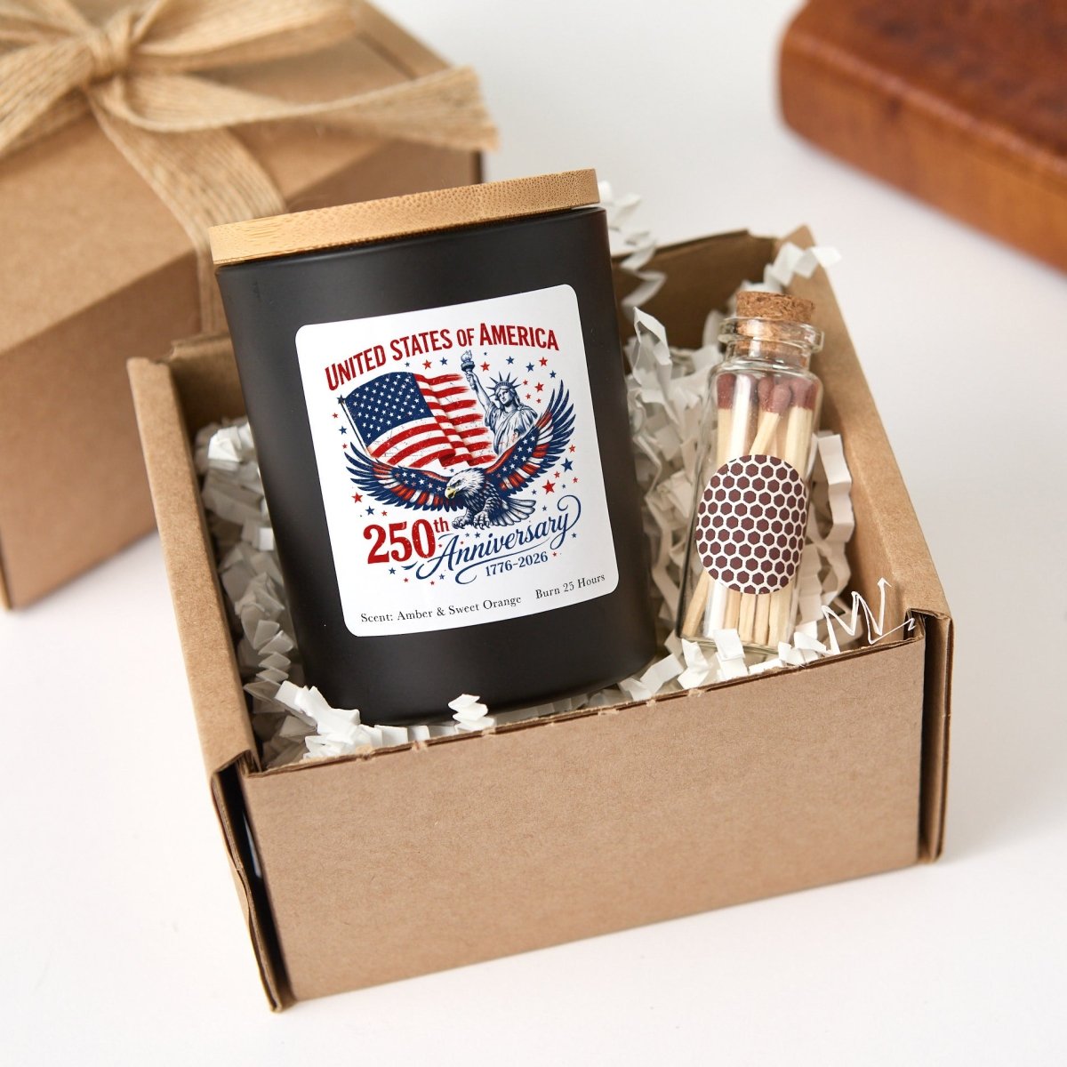United States 250th Anniversary Candle, America 1776 - 2026 Patriotic Gift With Box And Mini Matches