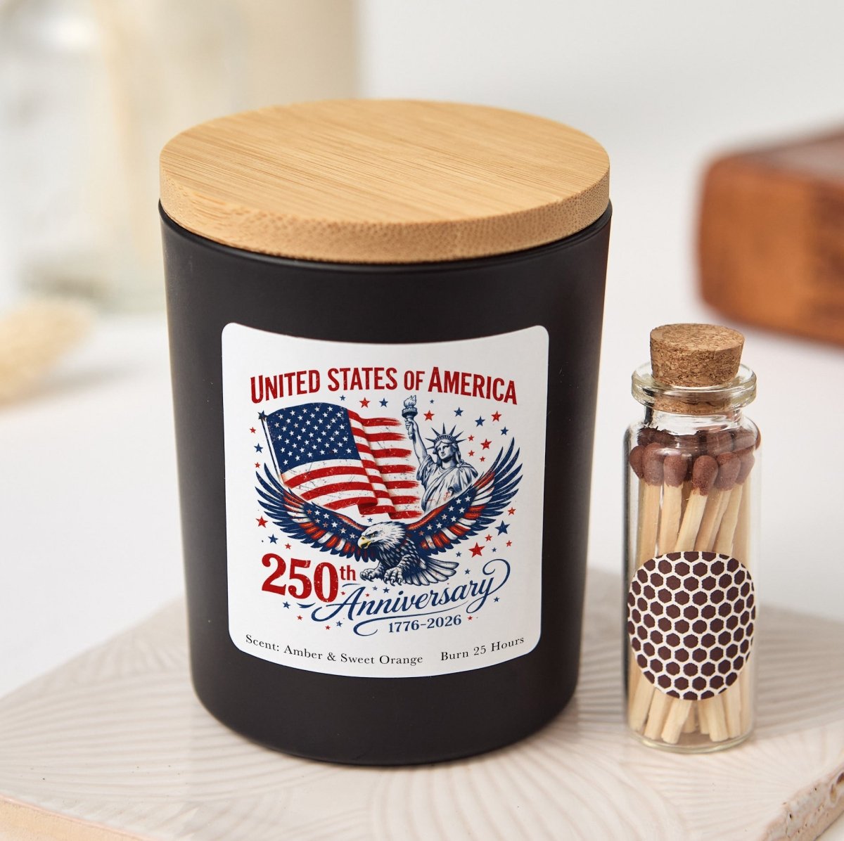 United States 250th Anniversary Candle, America 1776 - 2026 Patriotic Gift With Box And Mini Matches