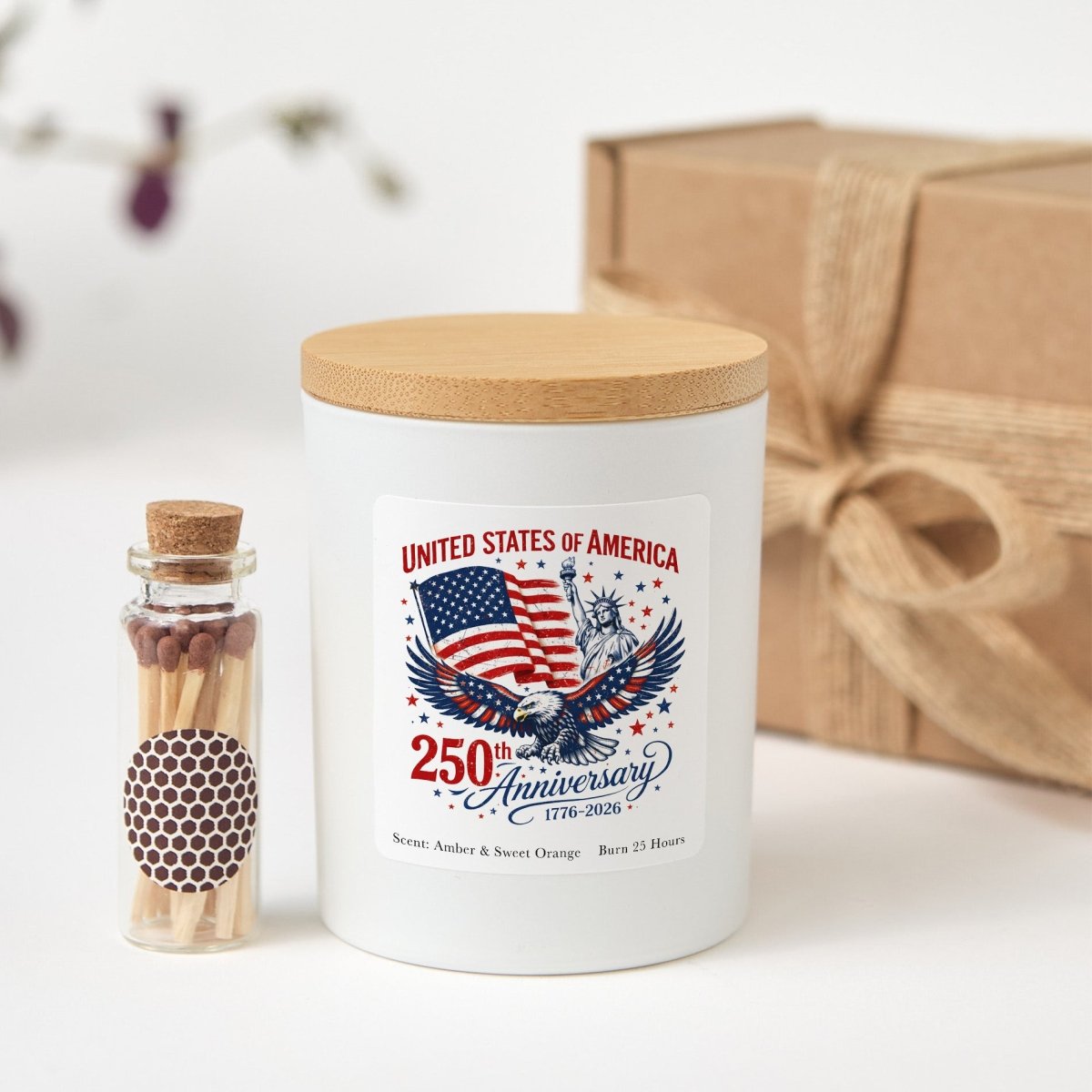 United States 250th Anniversary Candle, America 1776 - 2026 Patriotic Gift With Box And Mini Matches