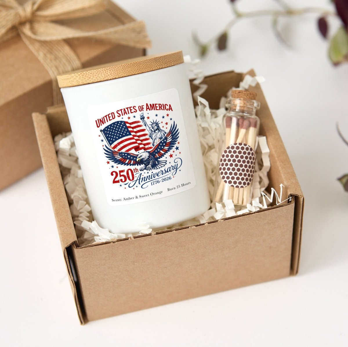 United States 250th Anniversary Candle, America 1776 - 2026 Patriotic Gift With Box And Mini Matches