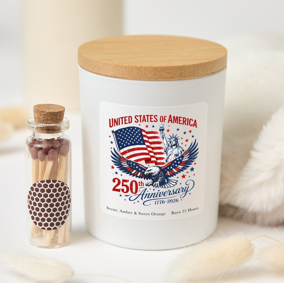 United States 250th Anniversary Candle, America 1776 - 2026 Patriotic Gift With Box And Mini Matches