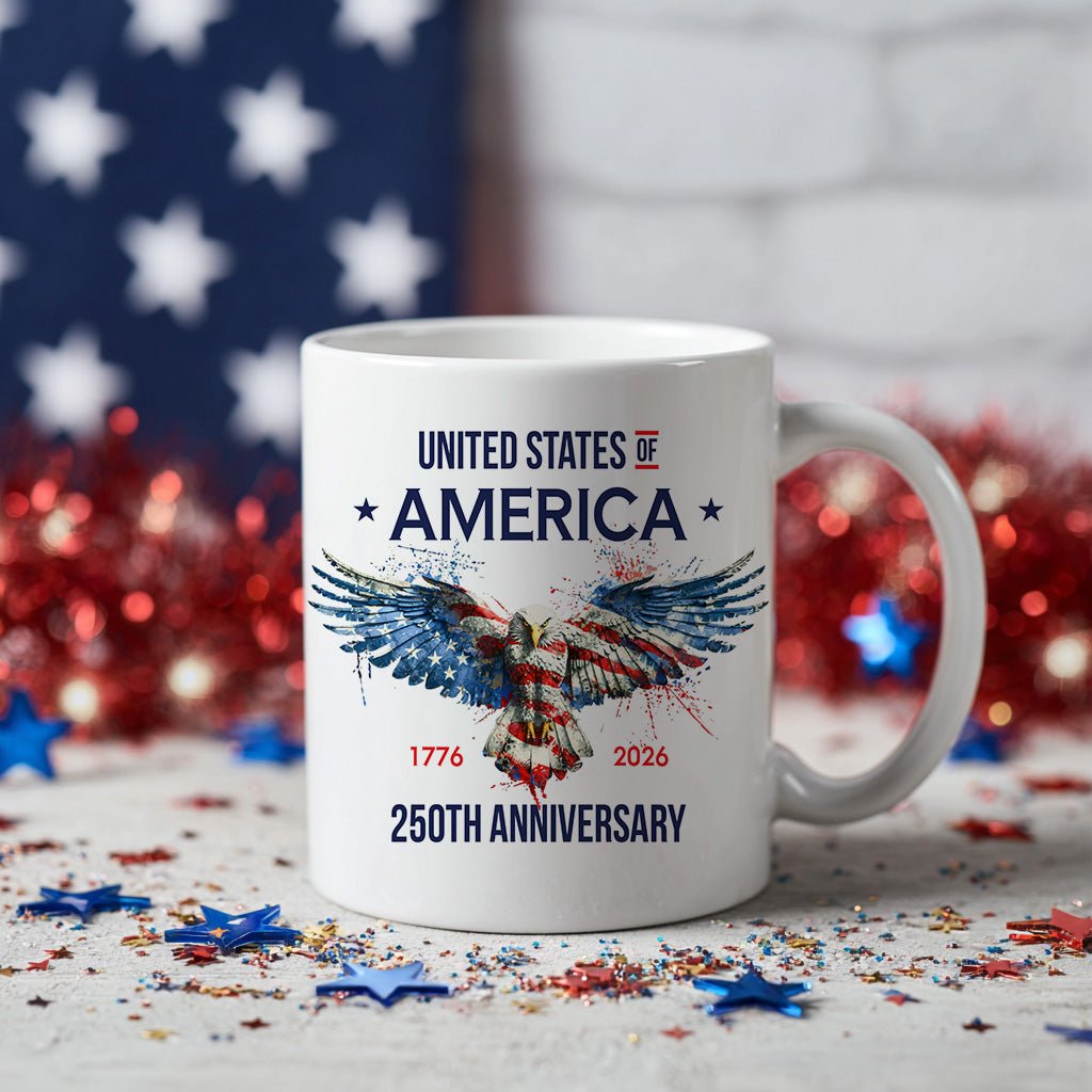 United States 250th Anniversary Mug, Patriotic Eagle Coffee Cup for America Freedom Celebration, USA Keepsake Gift