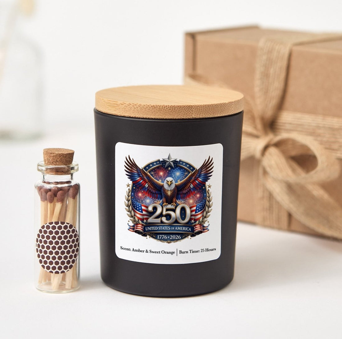 USA 250th Anniversary Candle, Patriotic Eagle Gift, America 1776 - 2026 Keepsake With Gift Box And Mini Matches