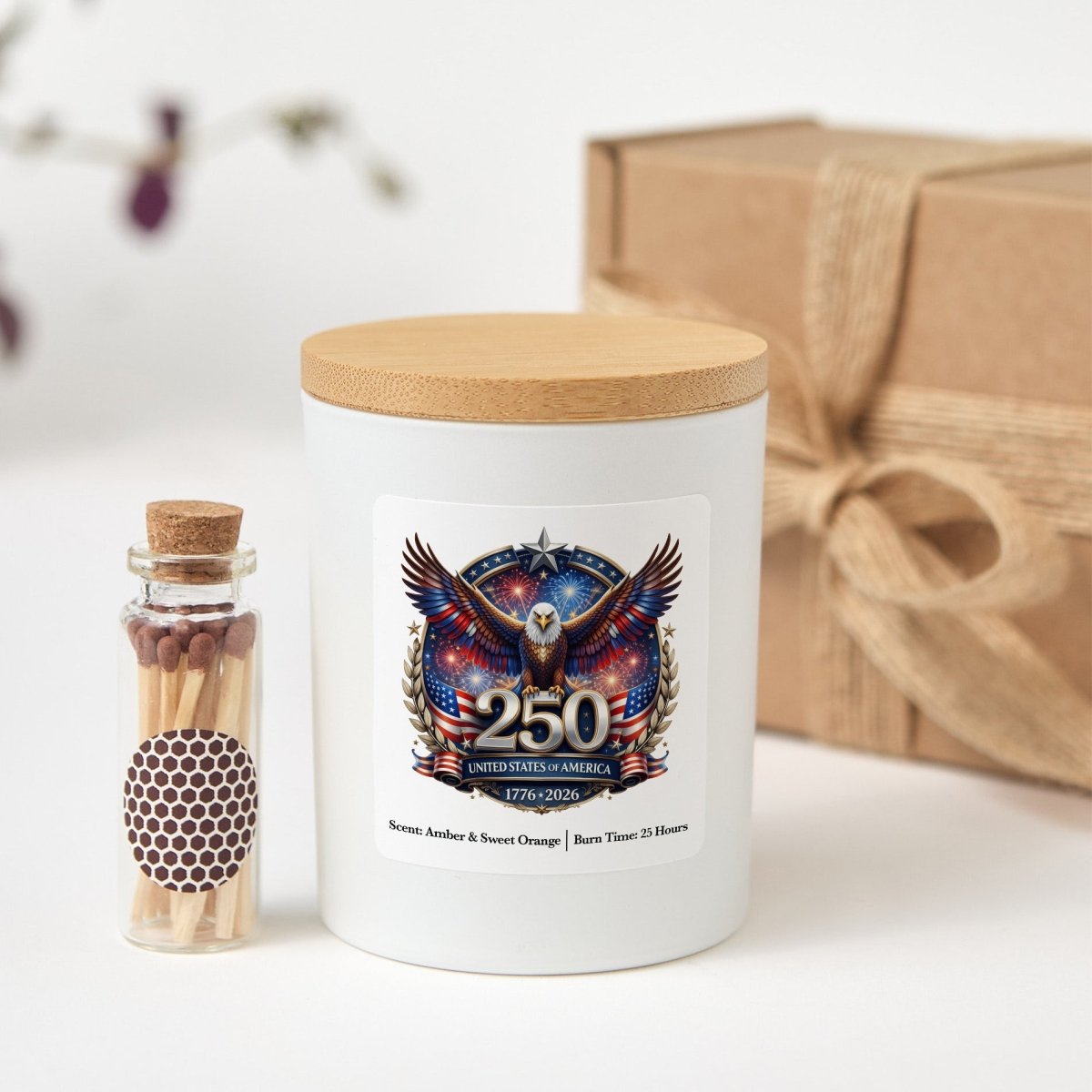USA 250th Anniversary Candle, Patriotic Eagle Gift, America 1776 - 2026 Keepsake With Gift Box And Mini Matches