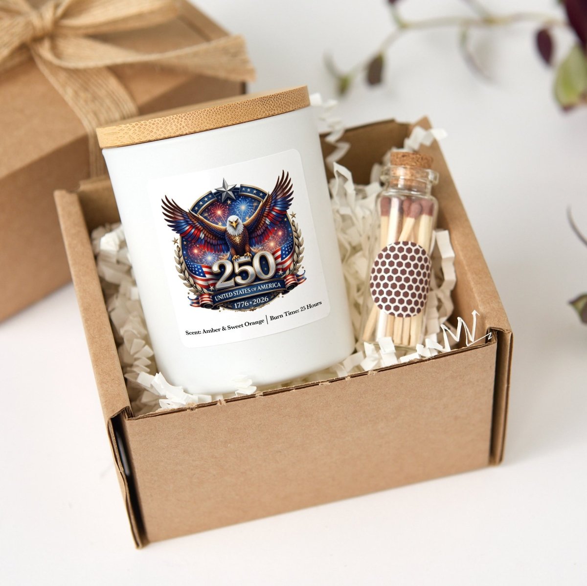 USA 250th Anniversary Candle, Patriotic Eagle Gift, America 1776 - 2026 Keepsake With Gift Box And Mini Matches