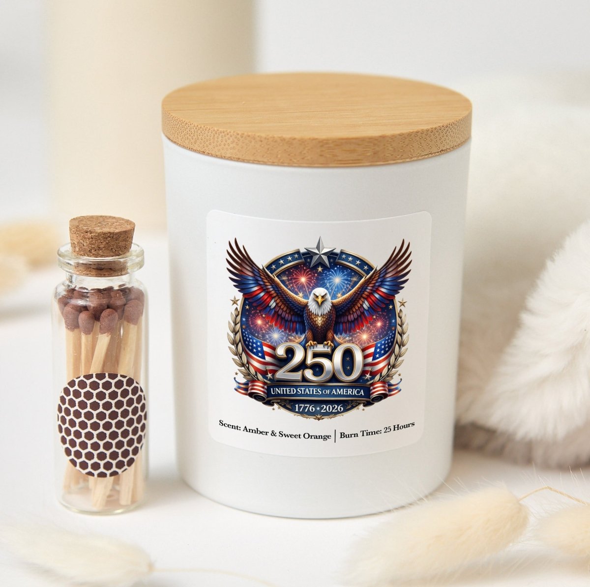USA 250th Anniversary Candle, Patriotic Eagle Gift, America 1776 - 2026 Keepsake With Gift Box And Mini Matches