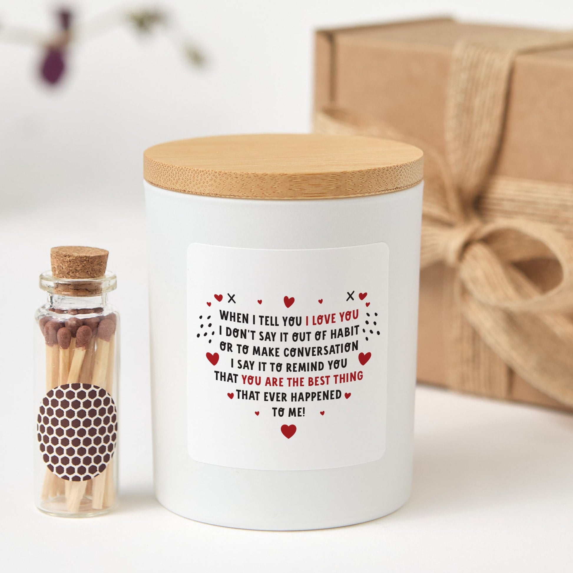 Valentine’s Day Candle Gift Set with Matches and Box, Love Quote Message for Her Him