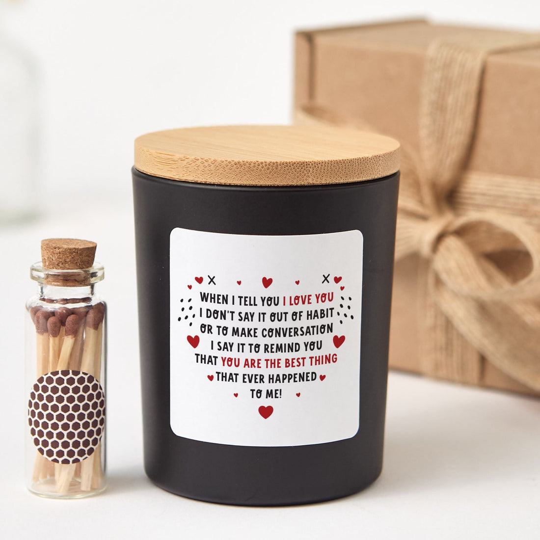 Valentine’s Day Candle Gift Set with Matches and Box, Love Quote Message for Her Him