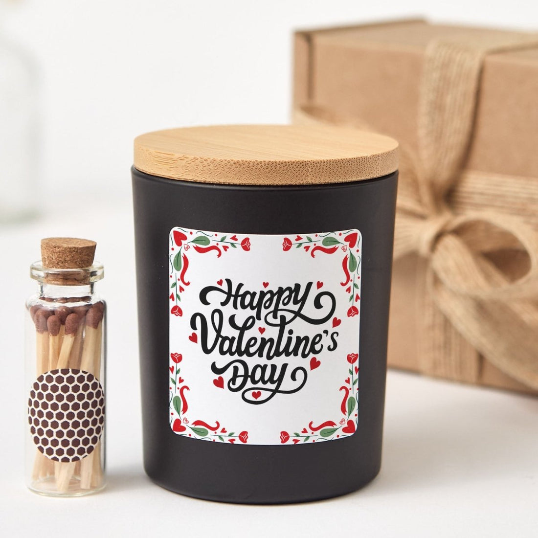 Valentine’s Day Romantic Home Decor Scented Candle Present, Love Theme Gift with Matches