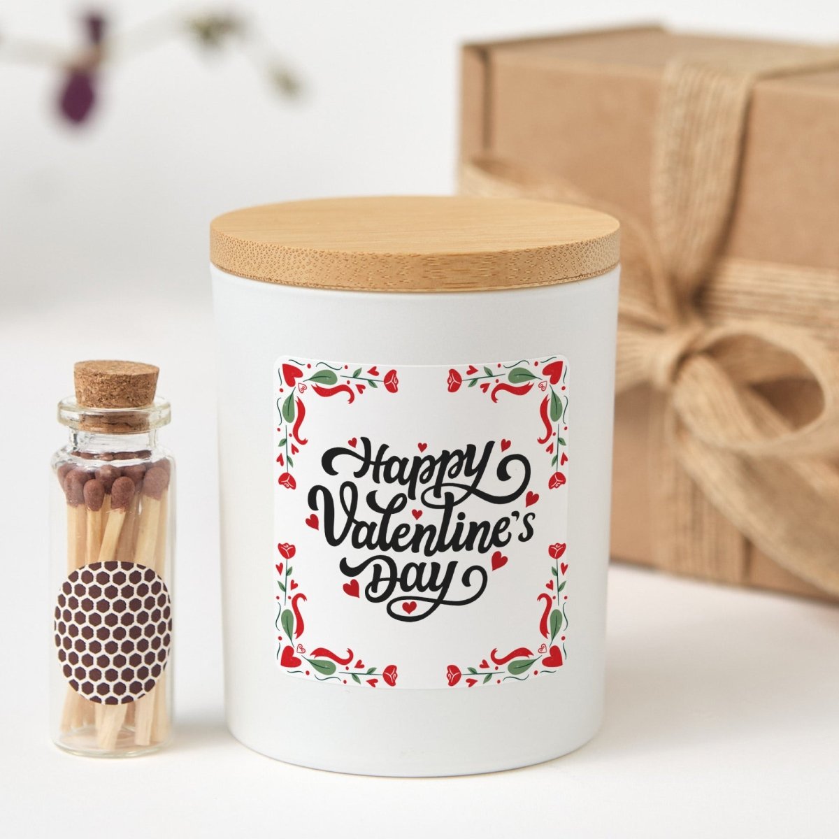 Valentine’s Day Romantic Home Decor Scented Candle Present, Love Theme Gift with Matches
