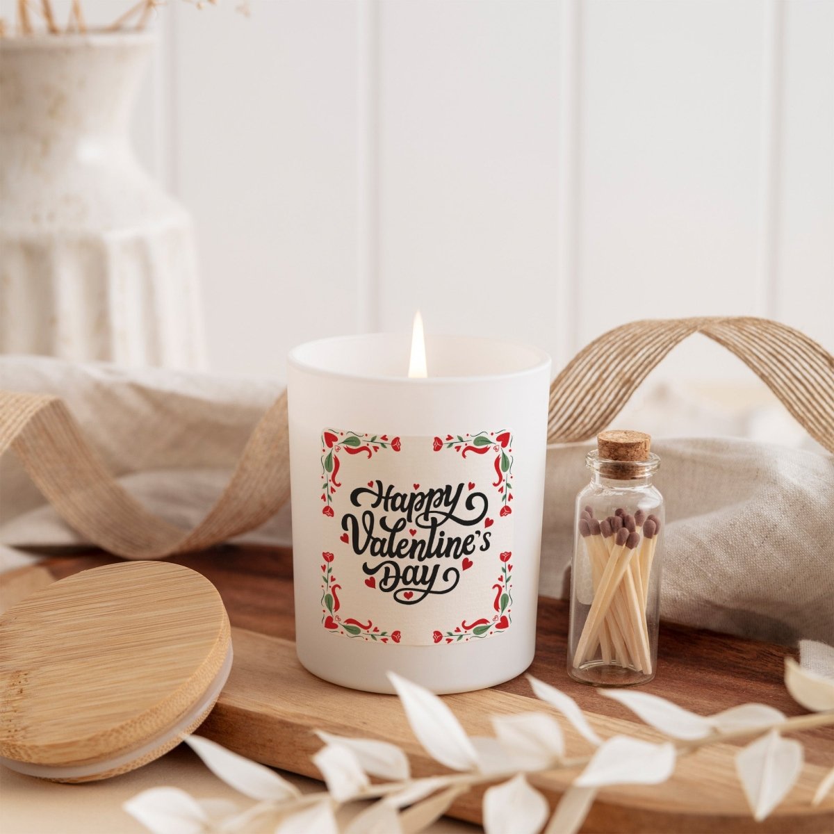 Valentine’s Day Romantic Home Decor Scented Candle Present, Love Theme Gift with Matches