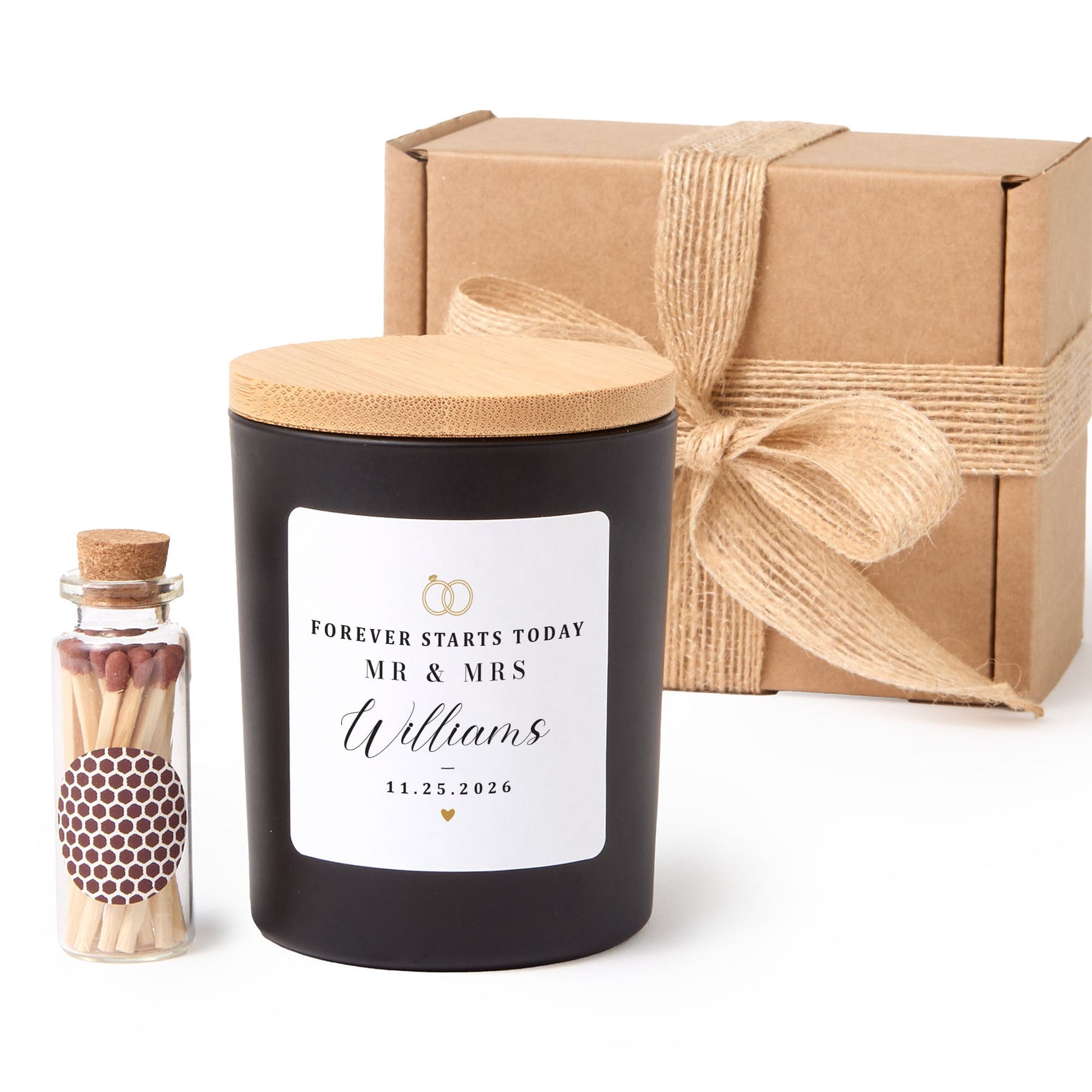 Wedding Candle Gift Box | Personalized Mr & Mrs Candle with Matches | Custom Keepsake Gift for Newlyweds