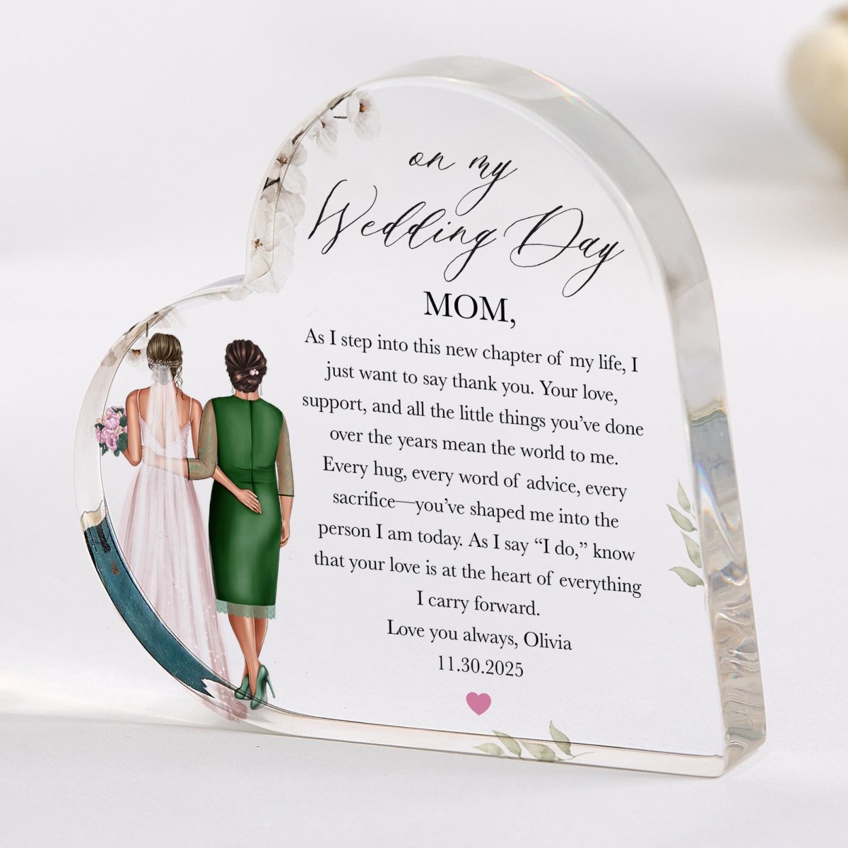 Wedding Day Plaque Gift for Mom, Personalized Acrylic Keepsake from Bride, Mother of Bride Thank You