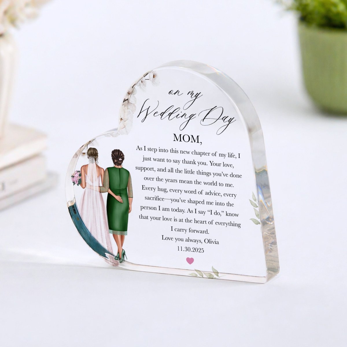 Wedding Day Plaque Gift for Mom, Personalized Acrylic Keepsake from Bride, Mother of Bride Thank You