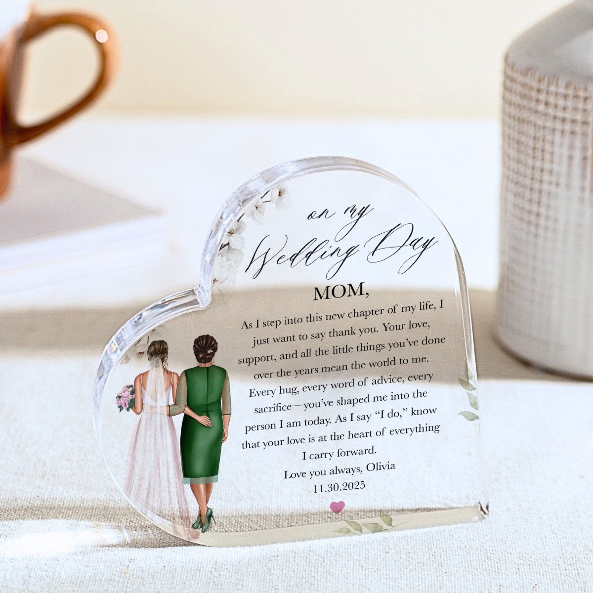 Wedding Day Plaque Gift for Mom, Personalized Acrylic Keepsake from Bride, Mother of Bride Thank You