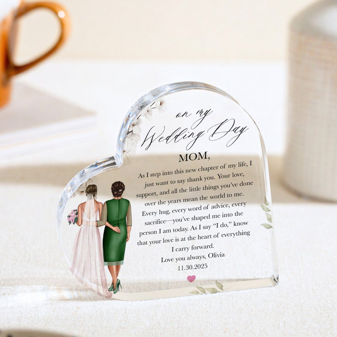Wedding Day Plaque Gift for Mom, Personalized Acrylic Keepsake from Bride, Mother of Bride Thank You