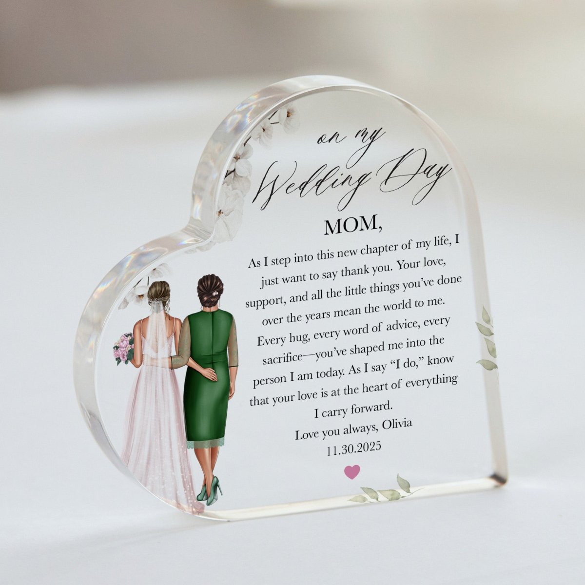 Wedding Day Plaque Gift for Mom, Personalized Acrylic Keepsake from Bride, Mother of Bride Thank You