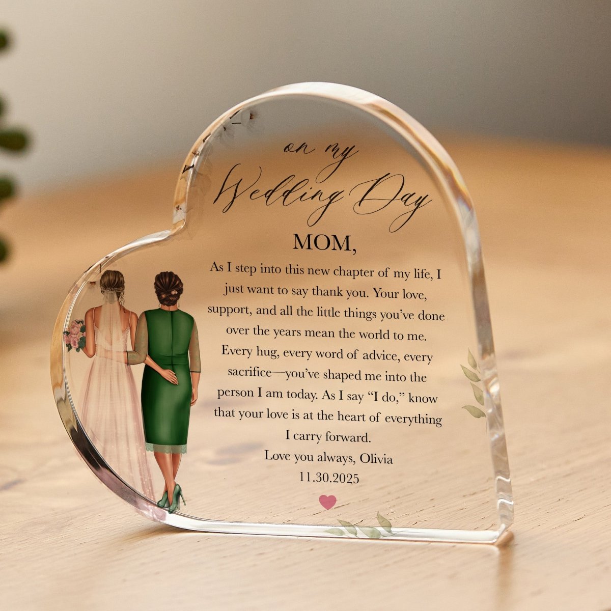 Wedding Day Plaque Gift for Mom, Personalized Acrylic Keepsake from Bride, Mother of Bride Thank You