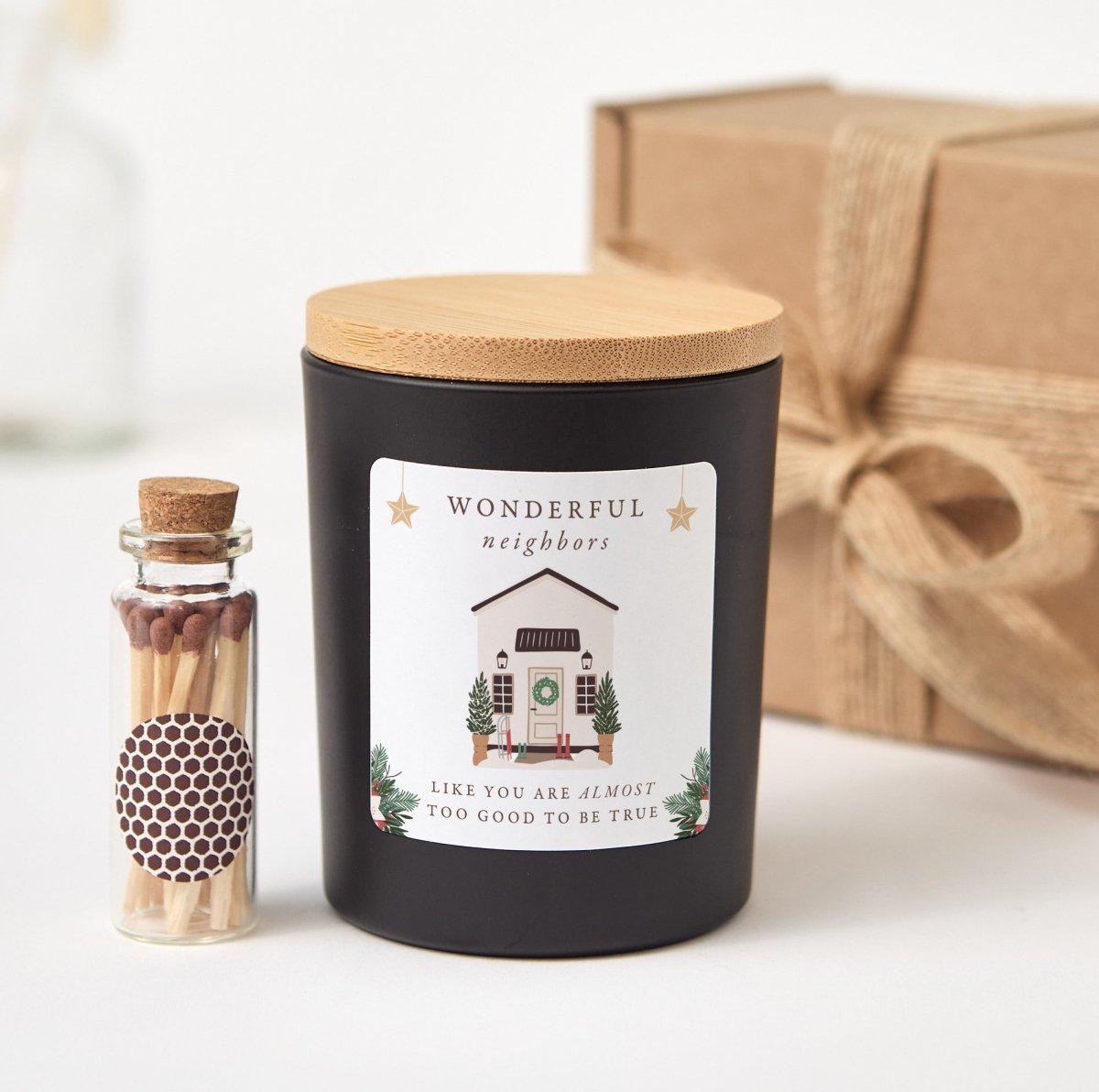 Wonderful Neighbors Candle, New Home Housewarming Gift with Free Gift Box, Wooden Matches and Rustic Ribbon